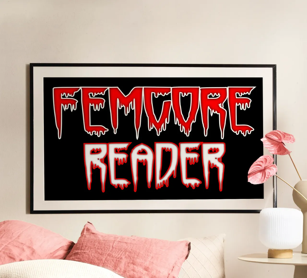 Lettore di libri horror Femgore poster con telaio in legno da sillyindustries