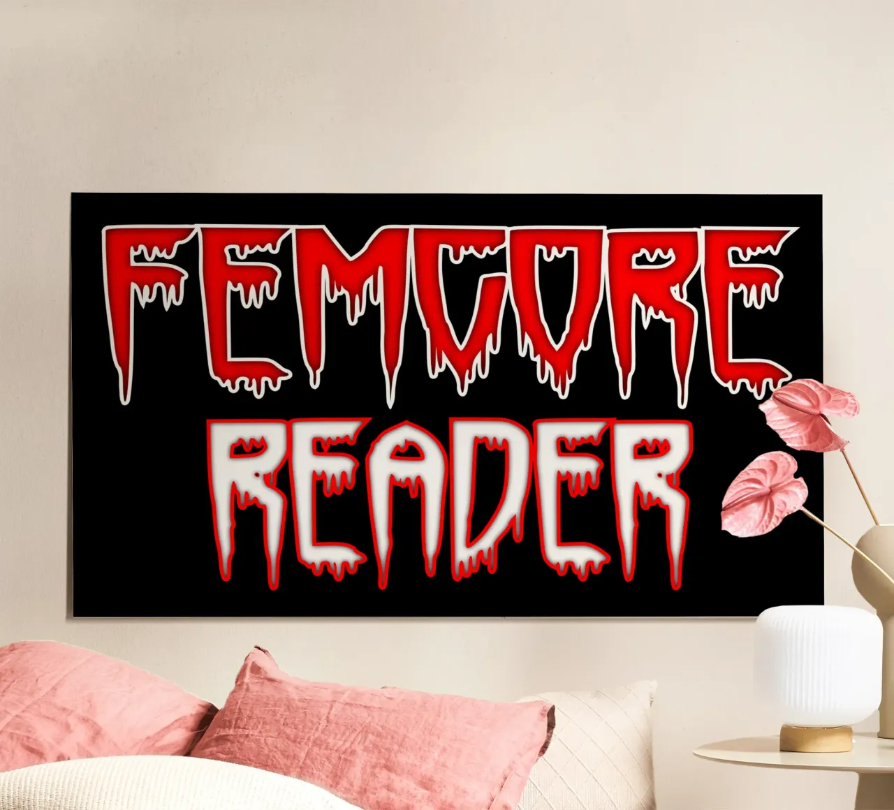 Lettore di libri horror Femgore poster con telaio in legno da sillyindustries