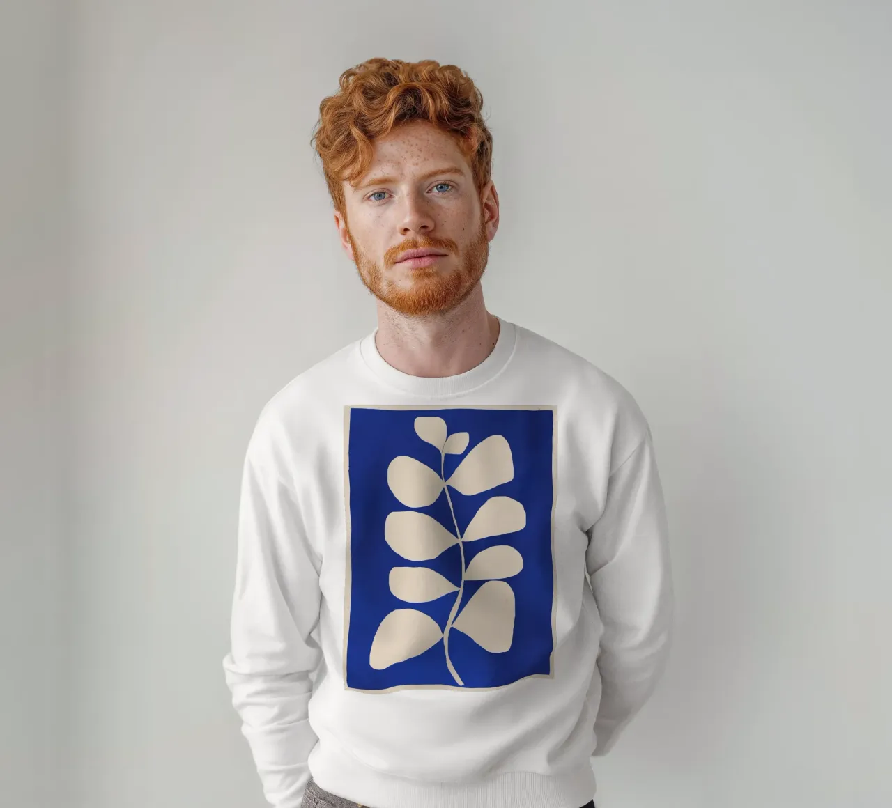 Abstrakt Minimal -Pflanze 3-2 Kobaltblau Sweatshirt von ThingDesign