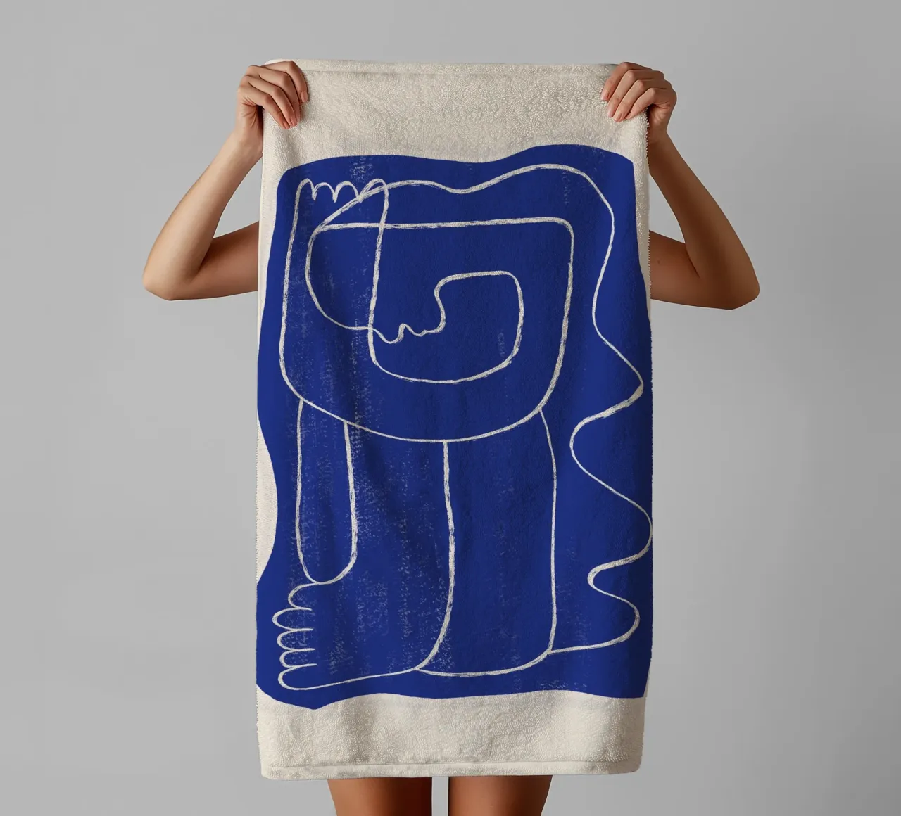 Dessin au trait abstrait Figure 7 Bleu cobalt serviette de bain de ThingDesign
