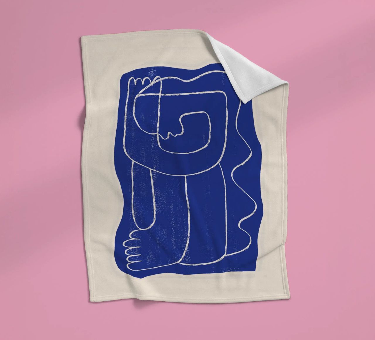 Abstract line art Figure 7 Cobalt Blue fleece blanket by ThingDesign