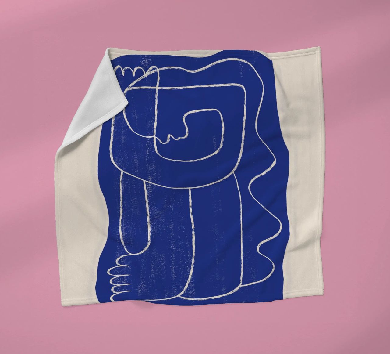 Abstract line art Figure 7 Cobalt Blue fleece blanket by ThingDesign