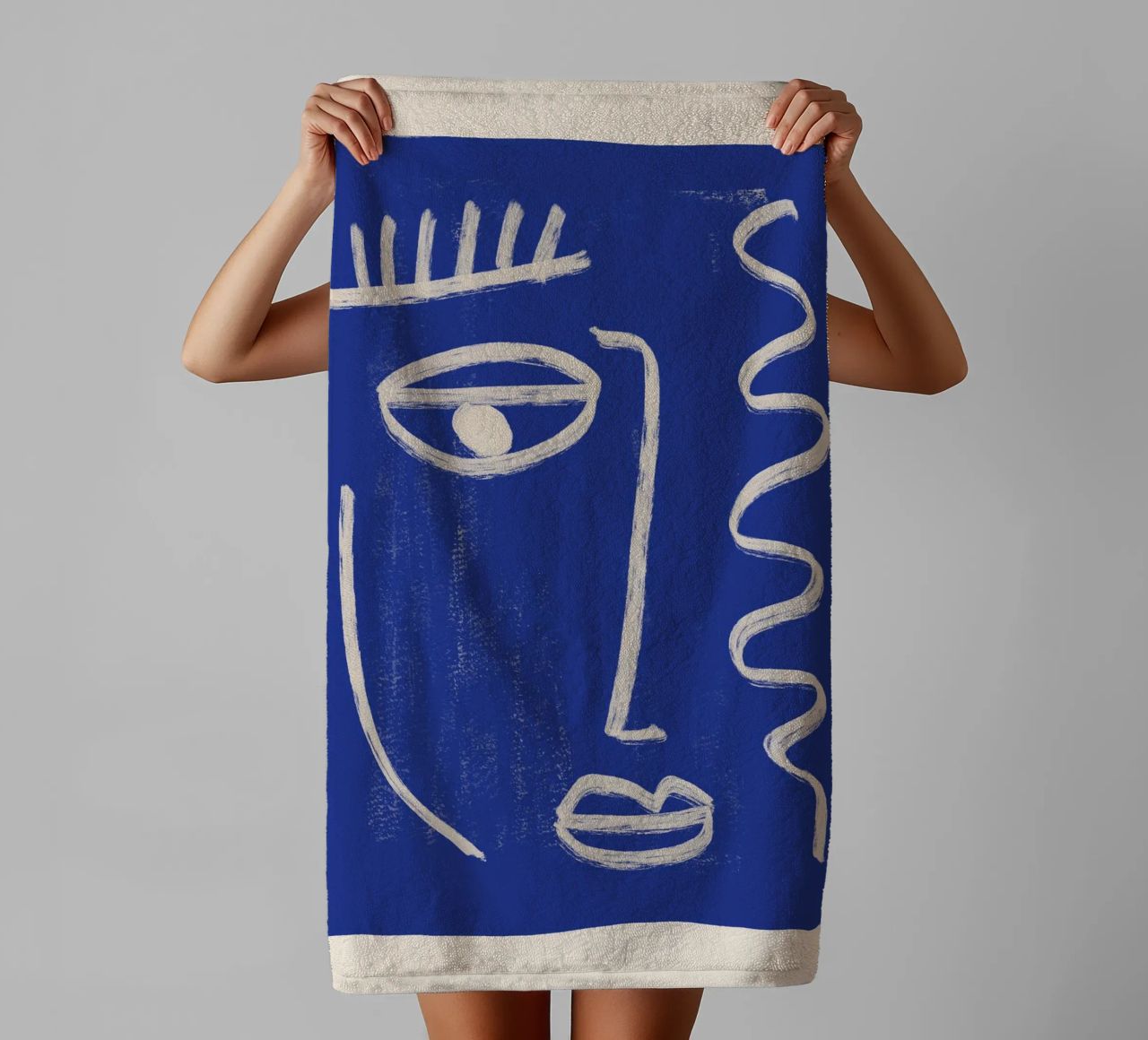 Abstract Face 23 Cobalt Blue towel by ThingDesign