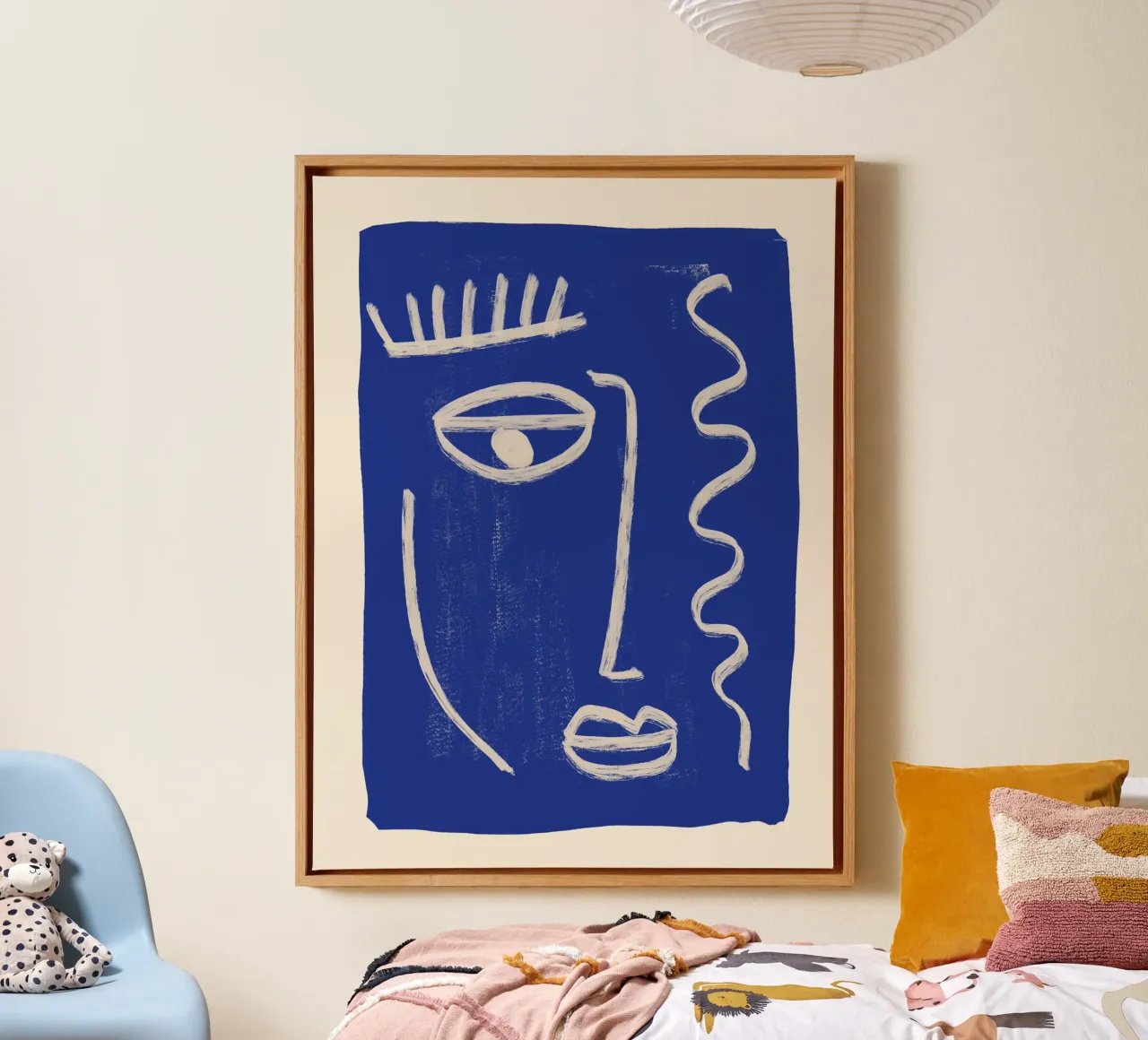 Abstract Gezicht 23 Kobaltblauw canvas met Baklijst van ThingDesign