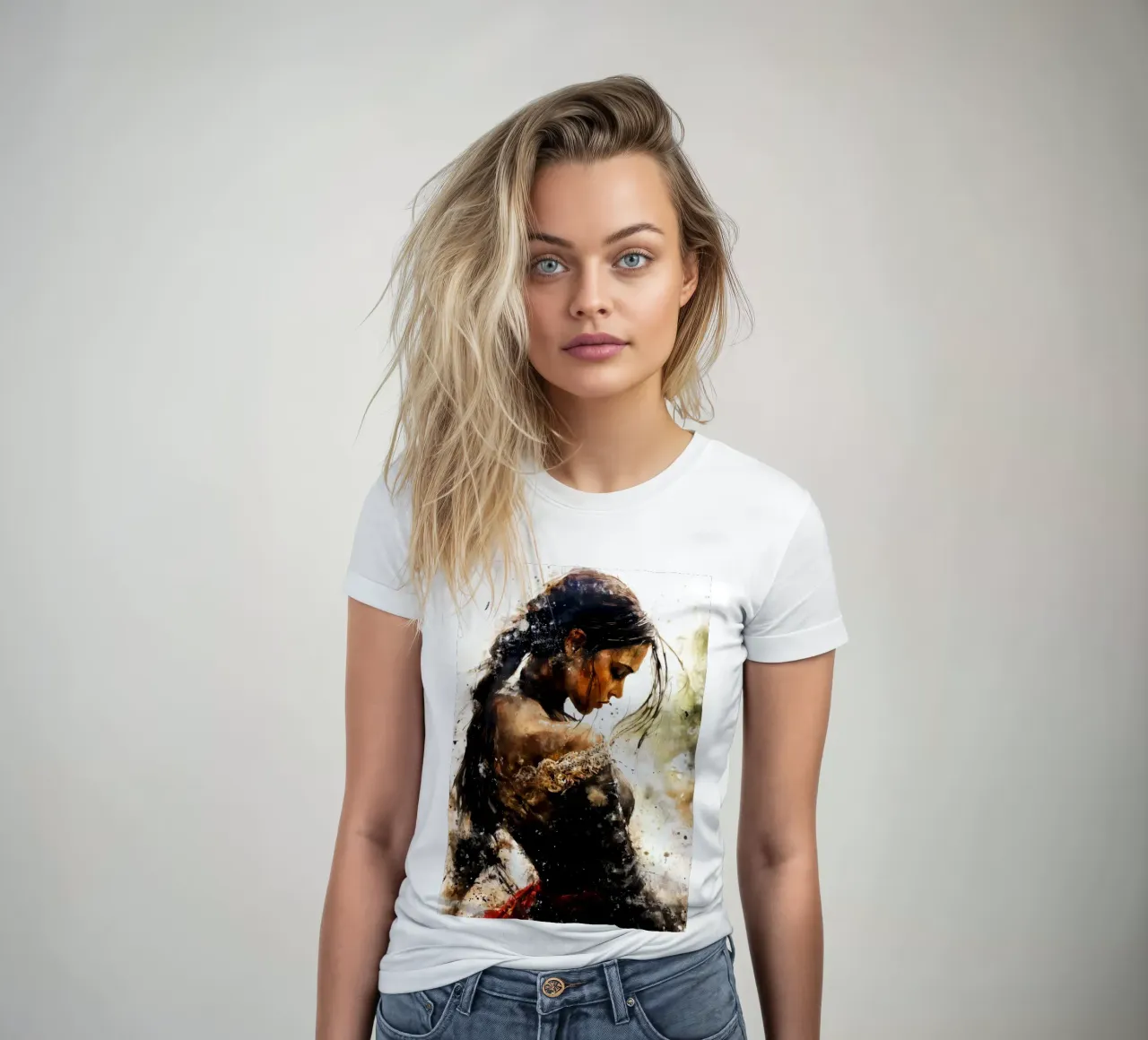 Pretty dancer painting women's fitted t-shirt by Justyna Jaszke JBJart