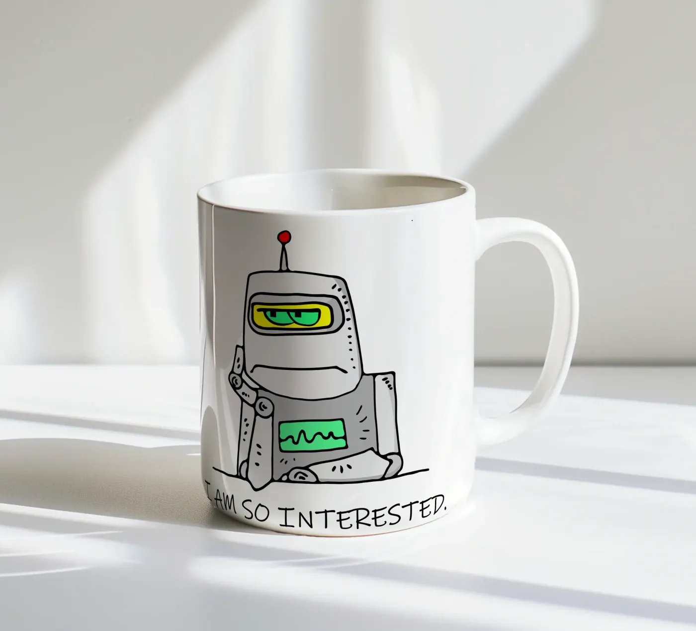 Disinterested Robot ceramic mug by sillyindustries