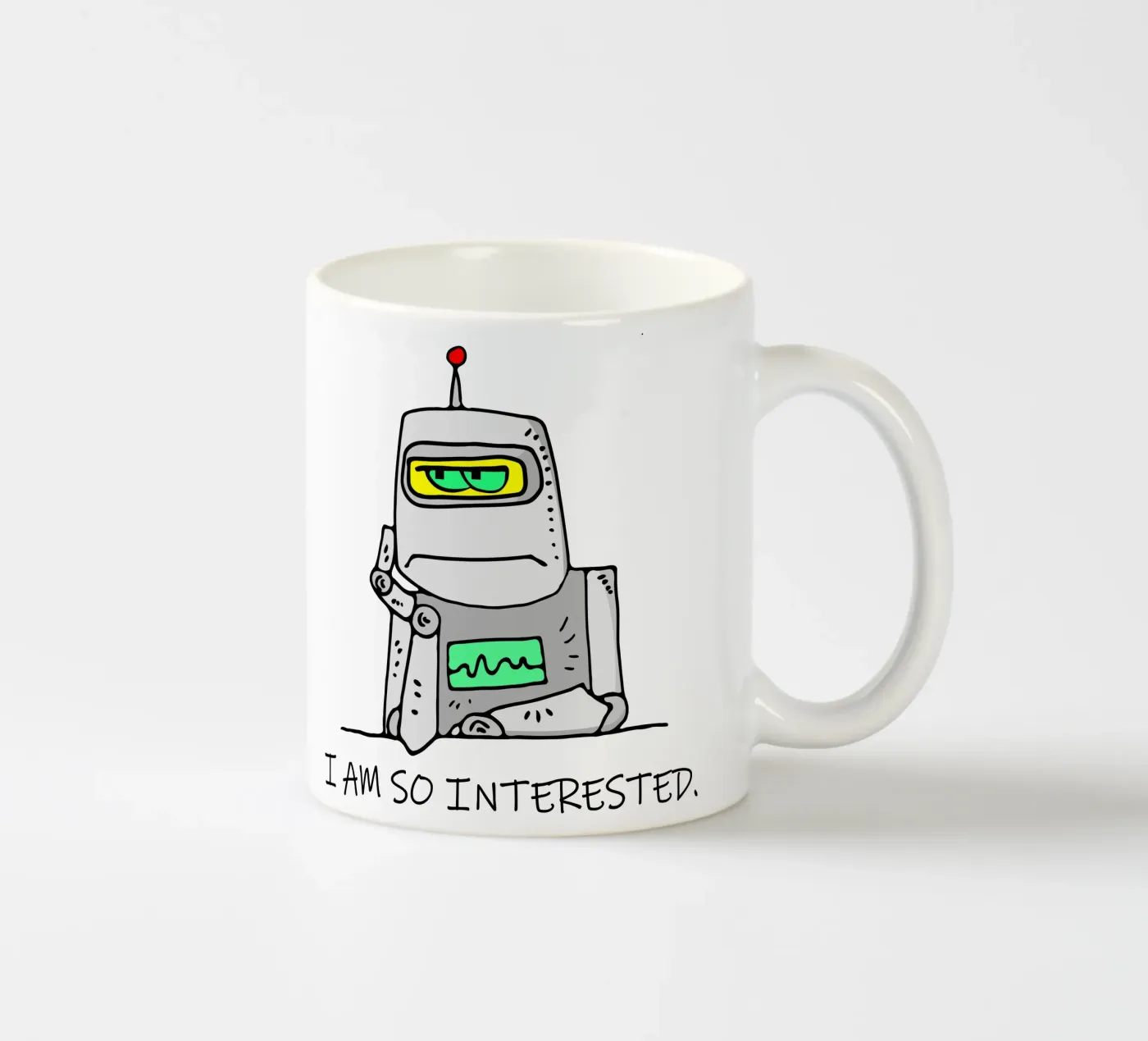 Disinterested Robot ceramic mug by sillyindustries