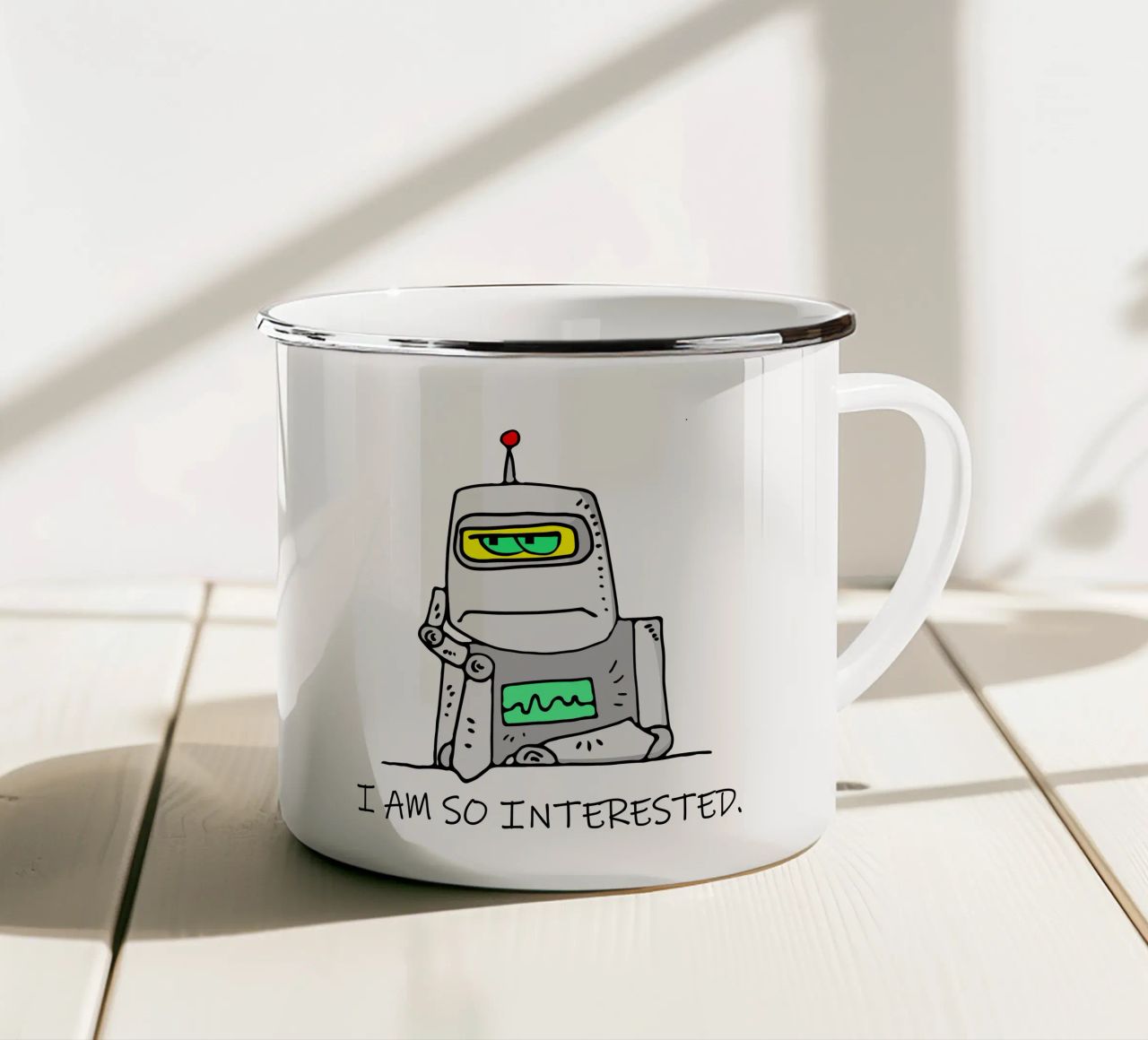 Robot disinteressato tazza in smalto da sillyindustries