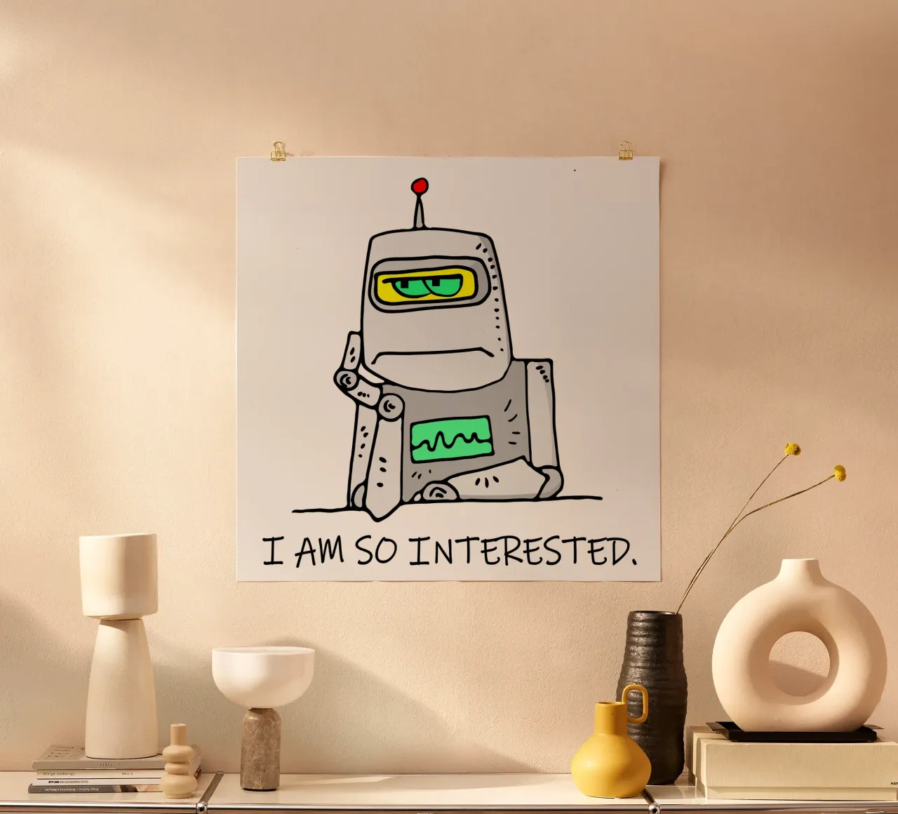Robot desinteresado poster con marco de aluminio de sillyindustries