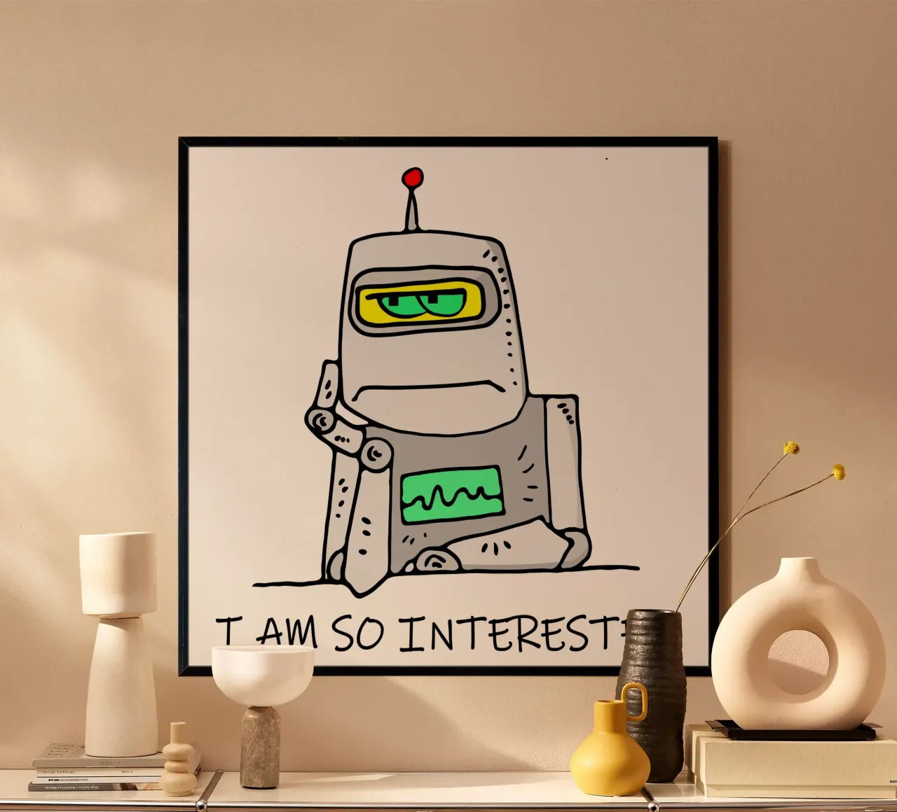 Robot desinteresado poster con marco de aluminio de sillyindustries