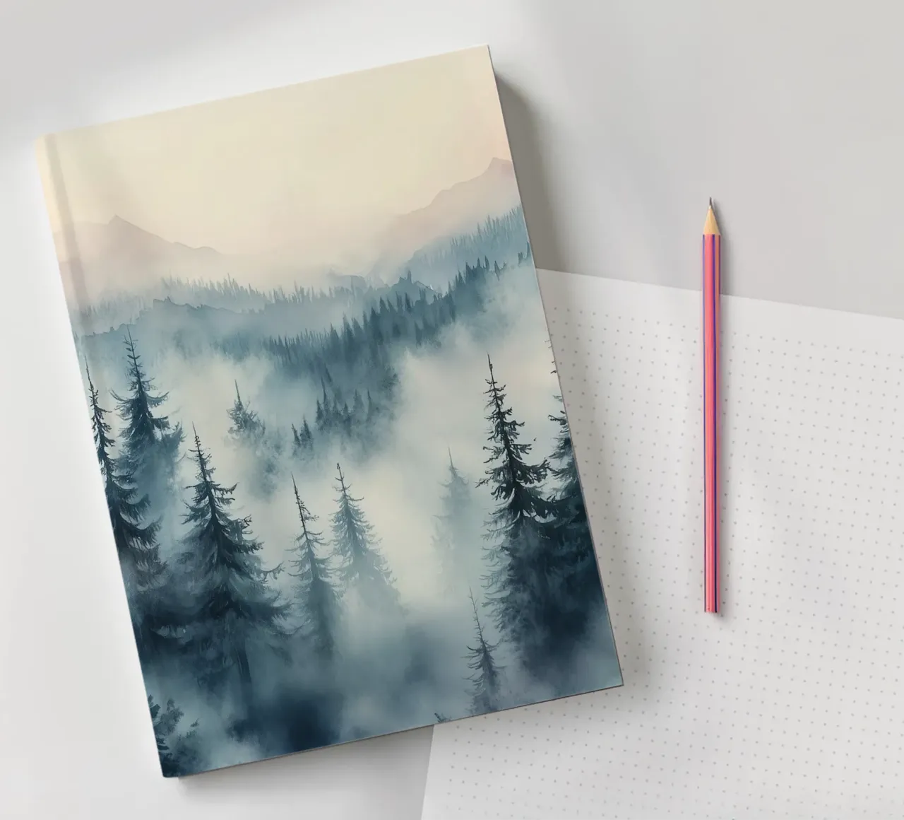 Mountain landscape in mystic fog notebook by Carinaprint