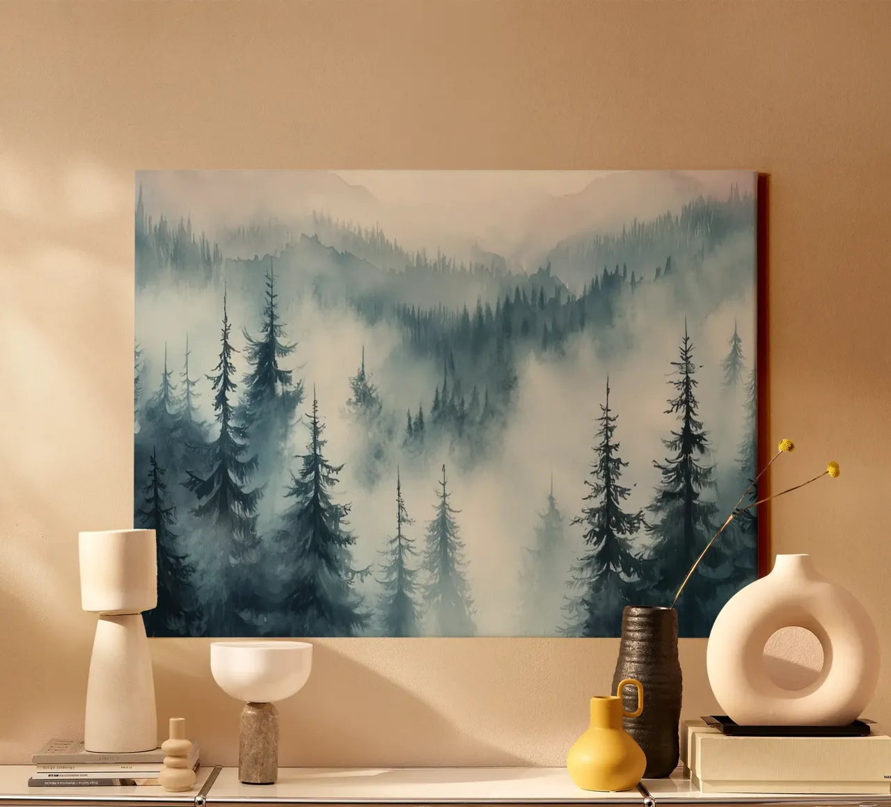 Paesaggio montano nella nebbia mistica tela da Carinaprint