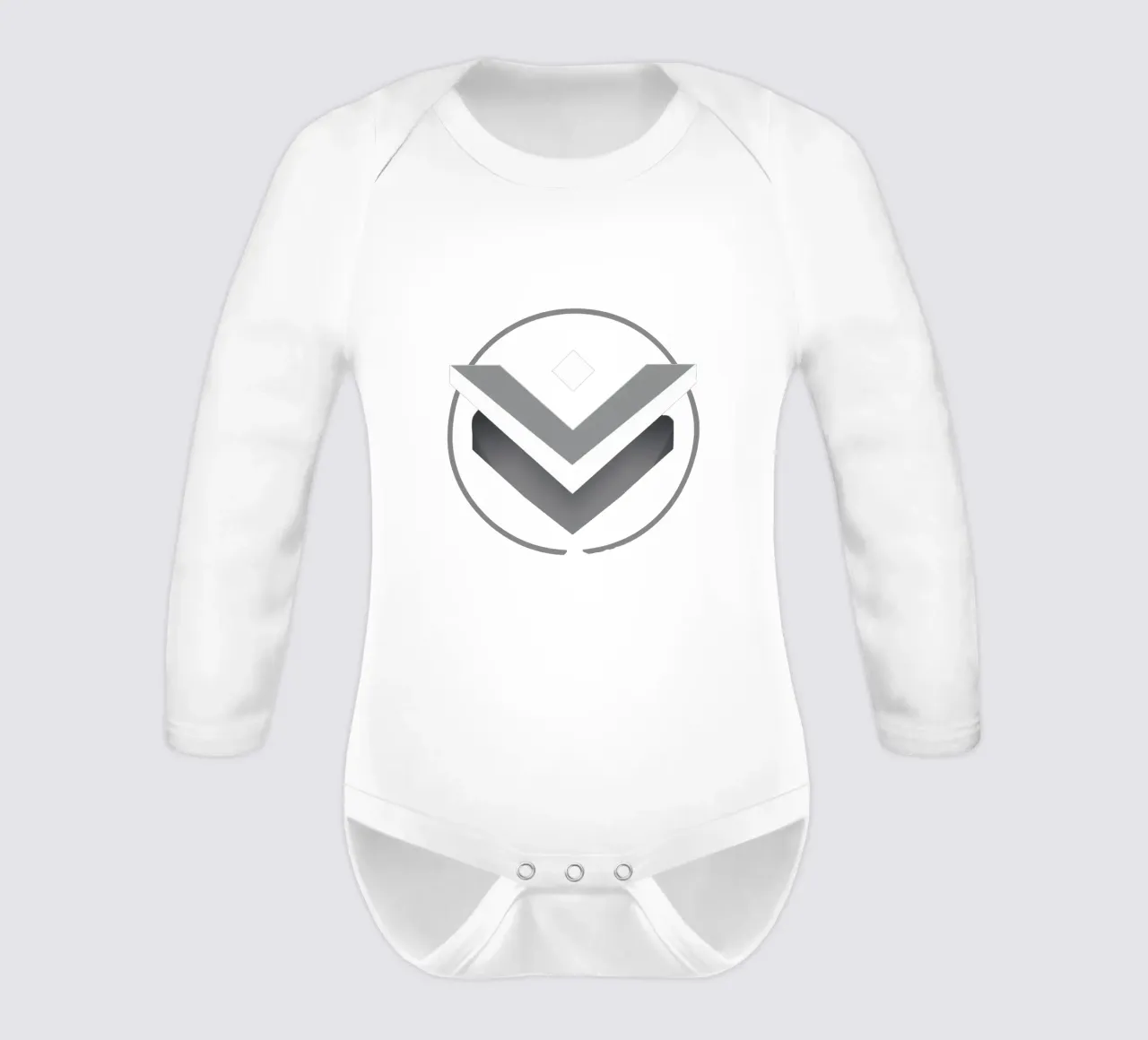 Visual representation of a geometric logo design featuring s long-sleeve baby romper by DesignDoodle