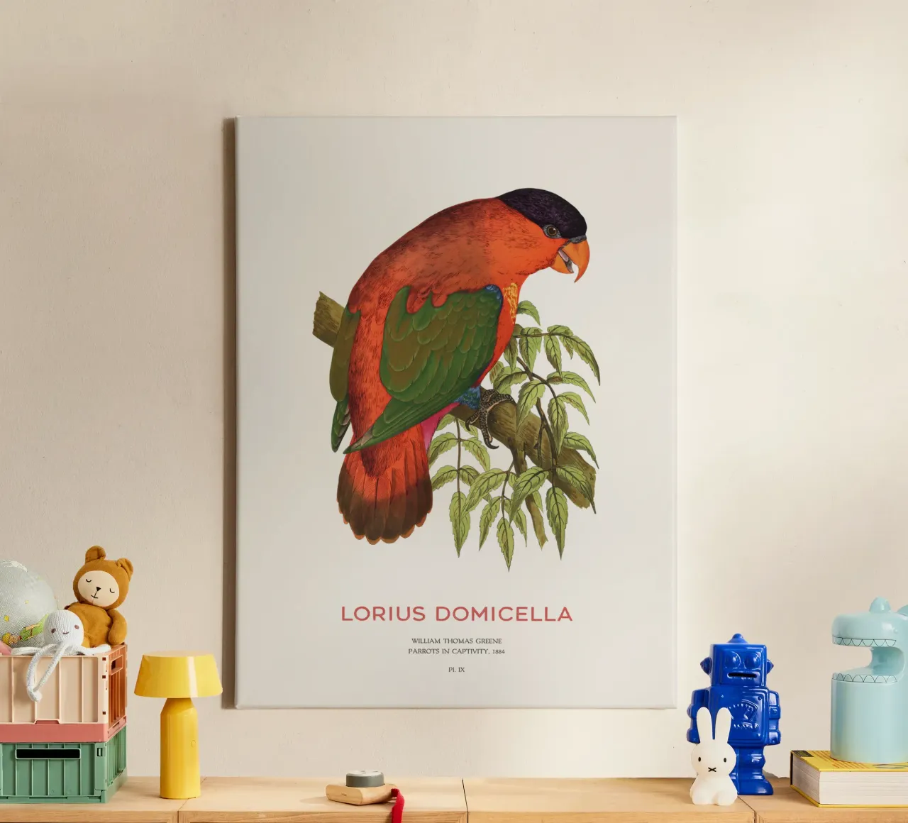 Lorius domicella of purperlibel canvas met Baklijst van Vintagrafica