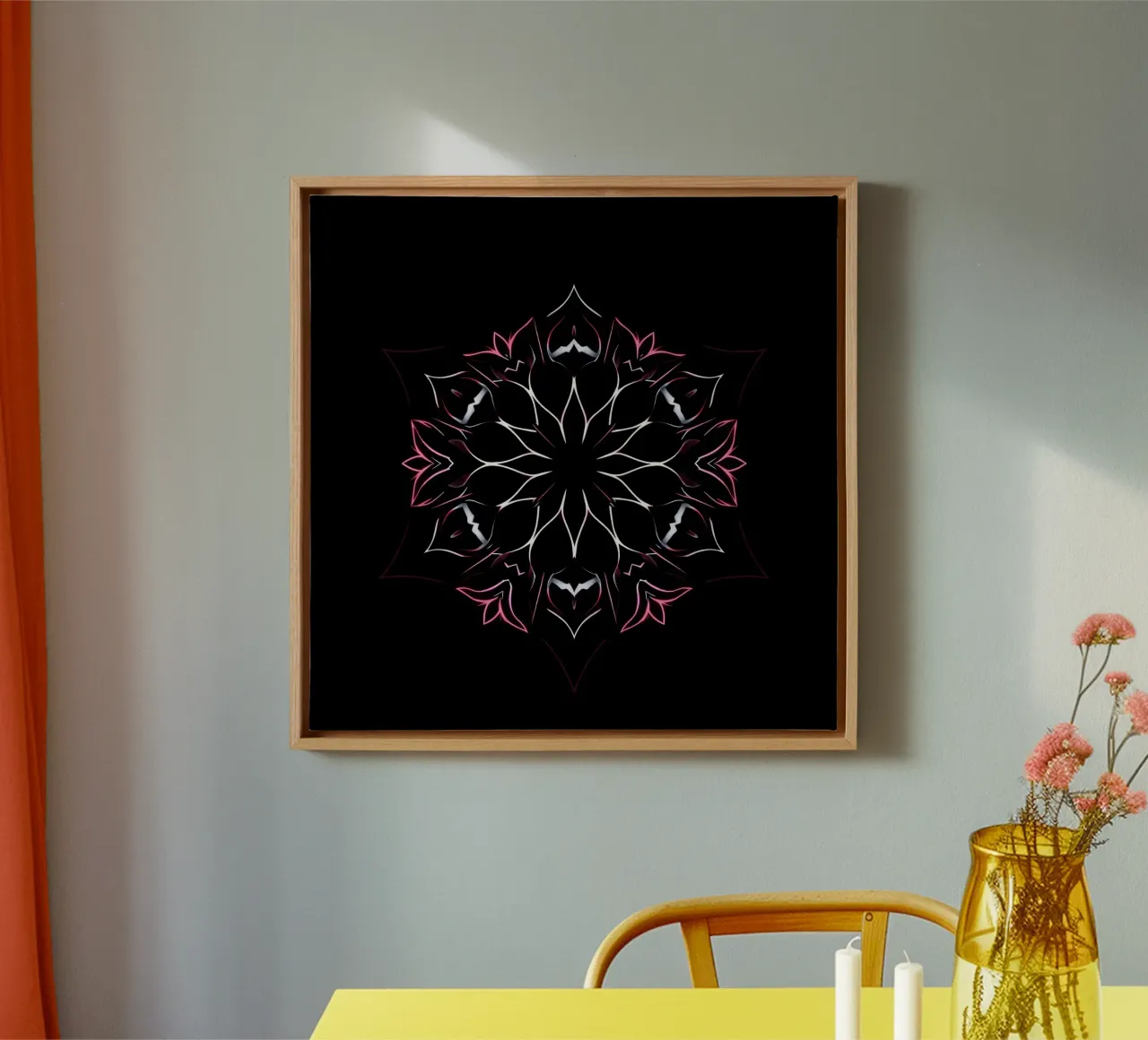 Intricate floral mandala design symmetrical pattern canvas with Floater frame by DesignDoodle