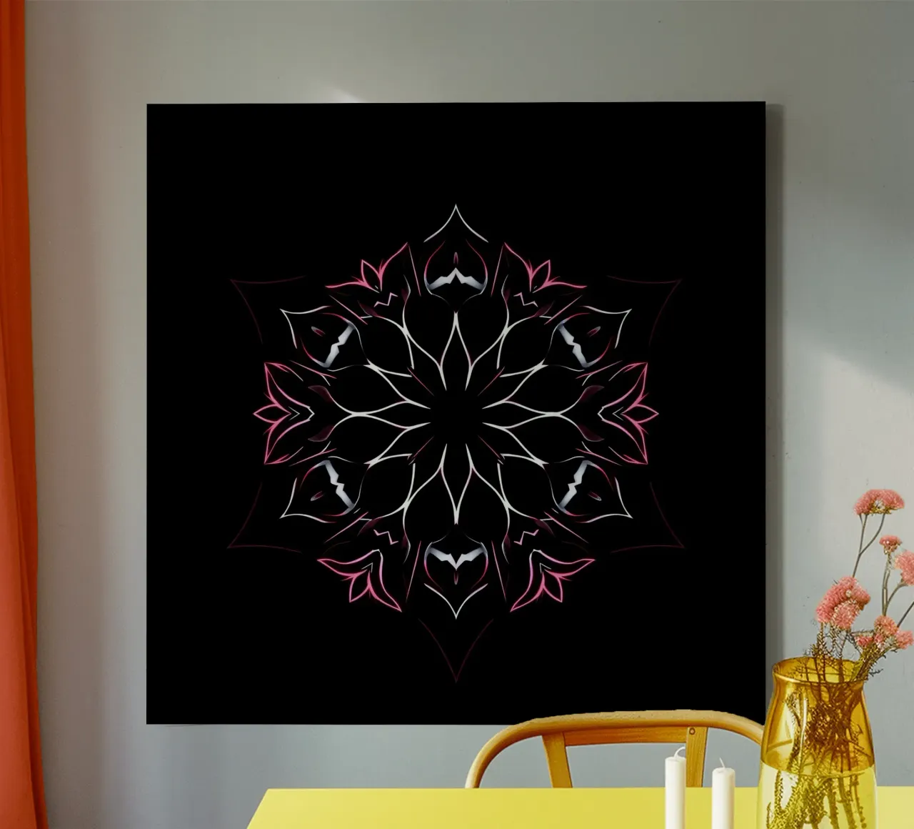 Intricate floral mandala design symmetrical pattern canvas with Floater frame by DesignDoodle
