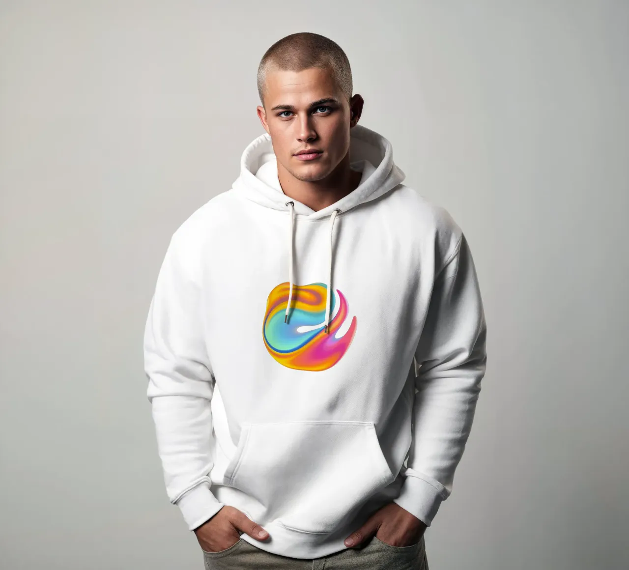 Logo astratto colorato con design a vortice che si fonde felpa con cappuccio da DesignDoodle