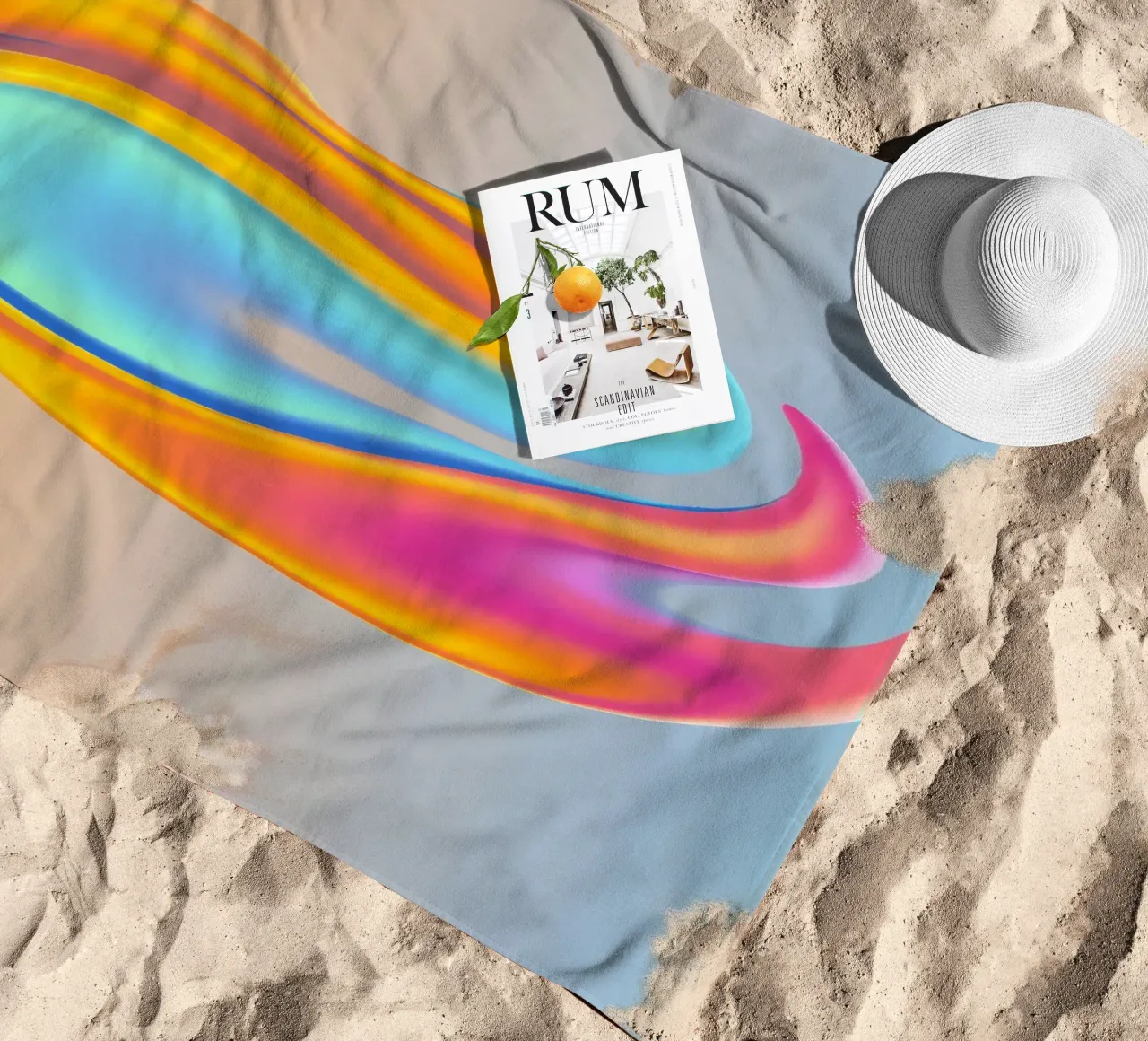 Logo astratto colorato con design a vortice che si fonde telo mare da DesignDoodle