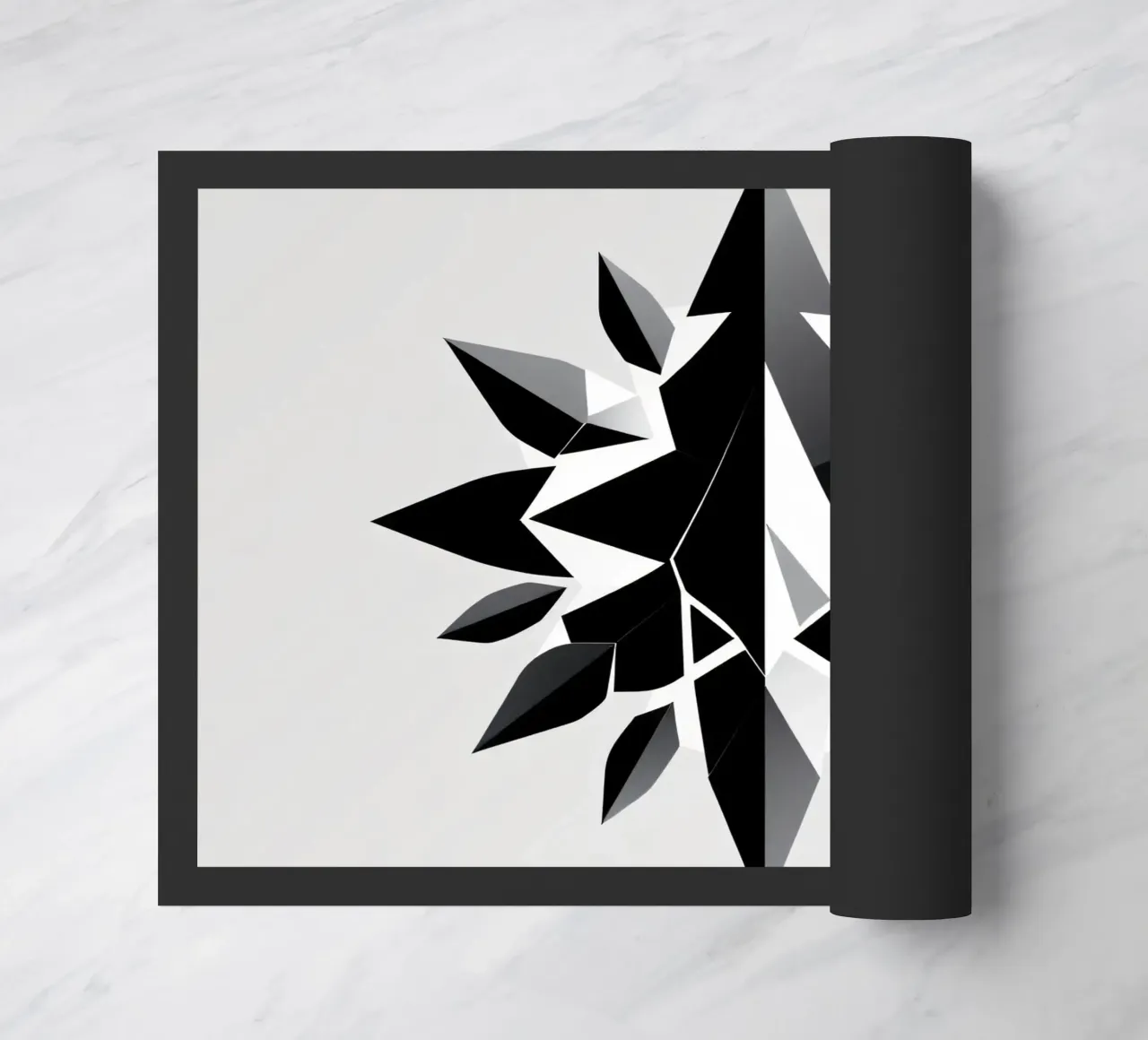 Abstract geometric design of a black and white star shape doormat by DesignDoodle