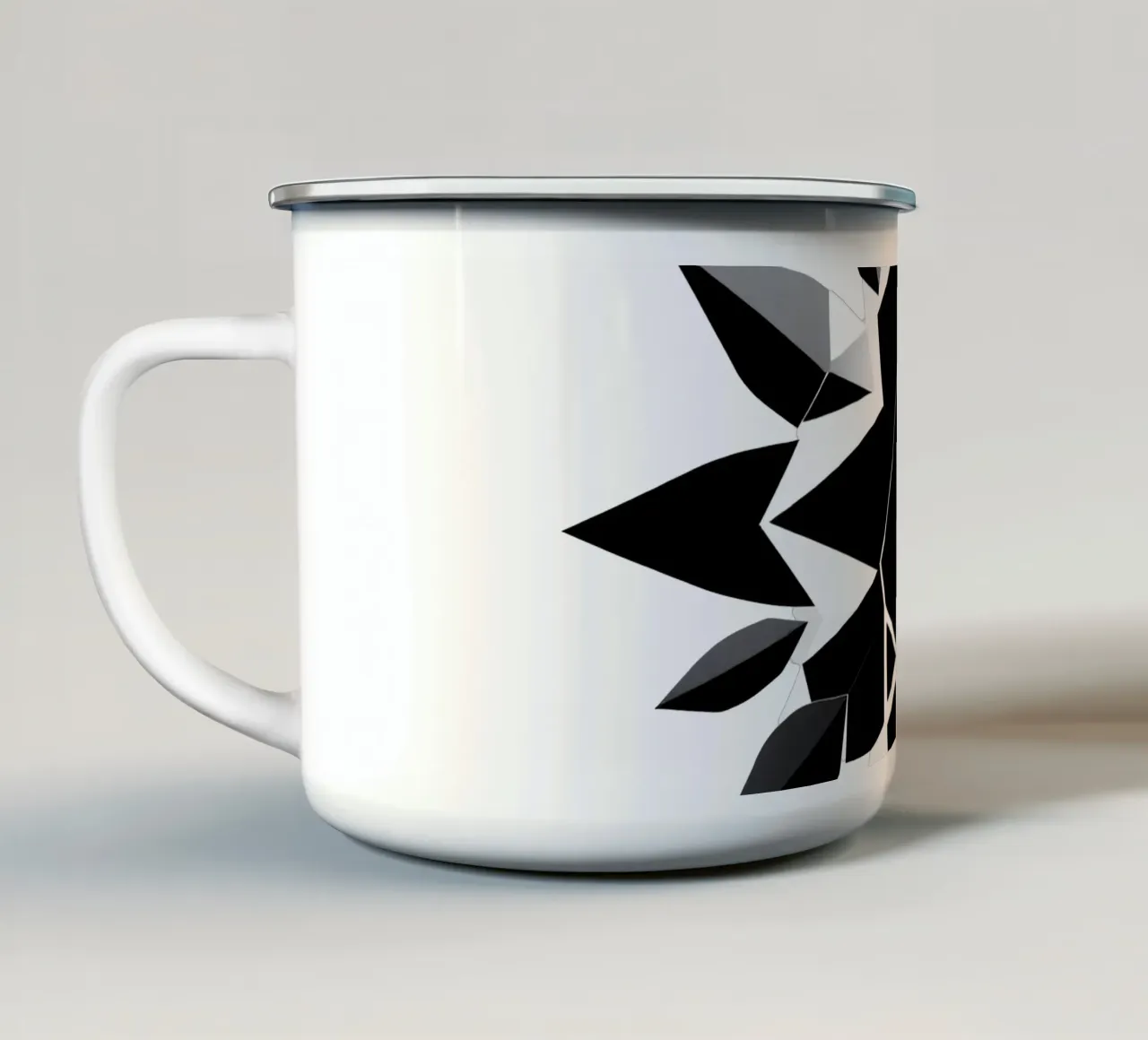 Disegno geometrico astratto di una stella in bianco e nero tazza in smalto da DesignDoodle