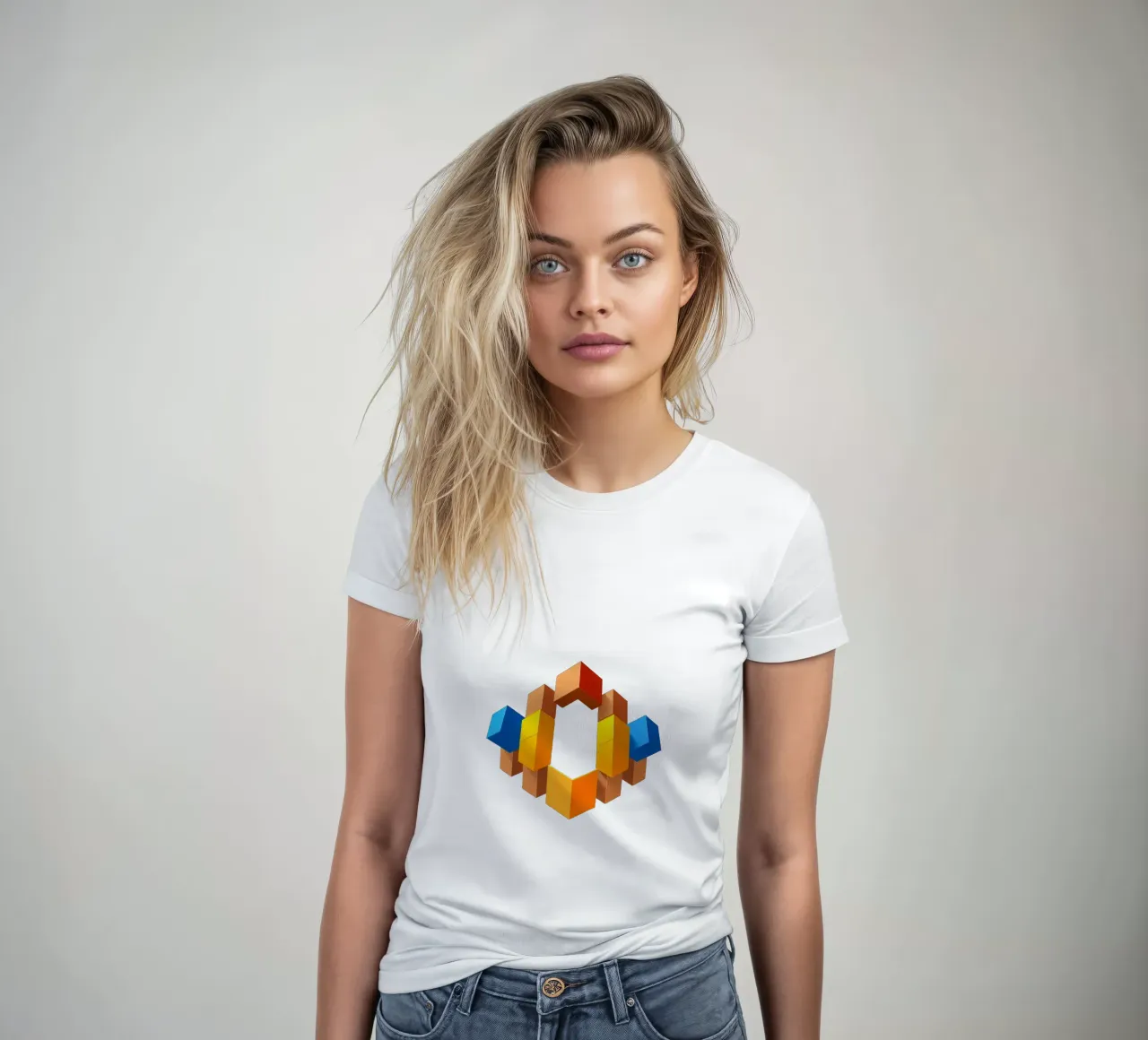 Forme geometriche colorate disposte in un motivo creativo t-shirt da donna da DesignDoodle