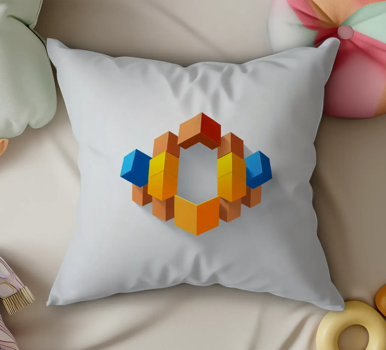 Forme geometriche colorate disposte in un motivo creativo cuscino da DesignDoodle
