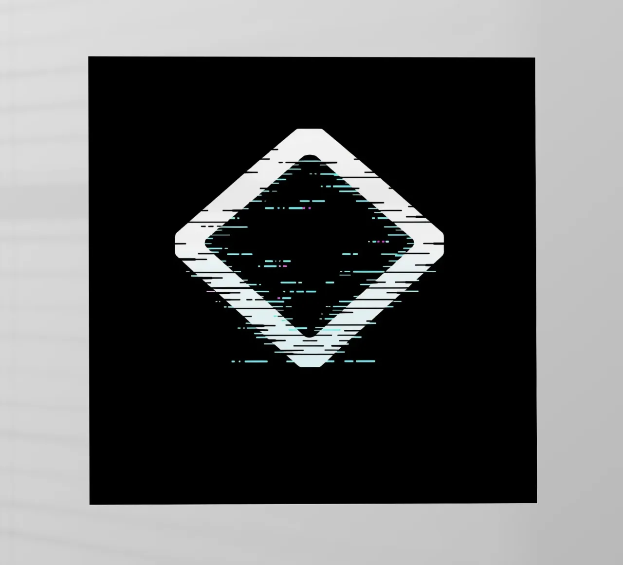 Abstract digital art displaying a glitched diamond shape backlit film by DesignDoodle