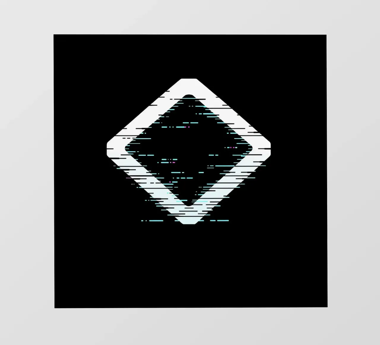 Abstract digital art displaying a glitched diamond shape backlit film by DesignDoodle
