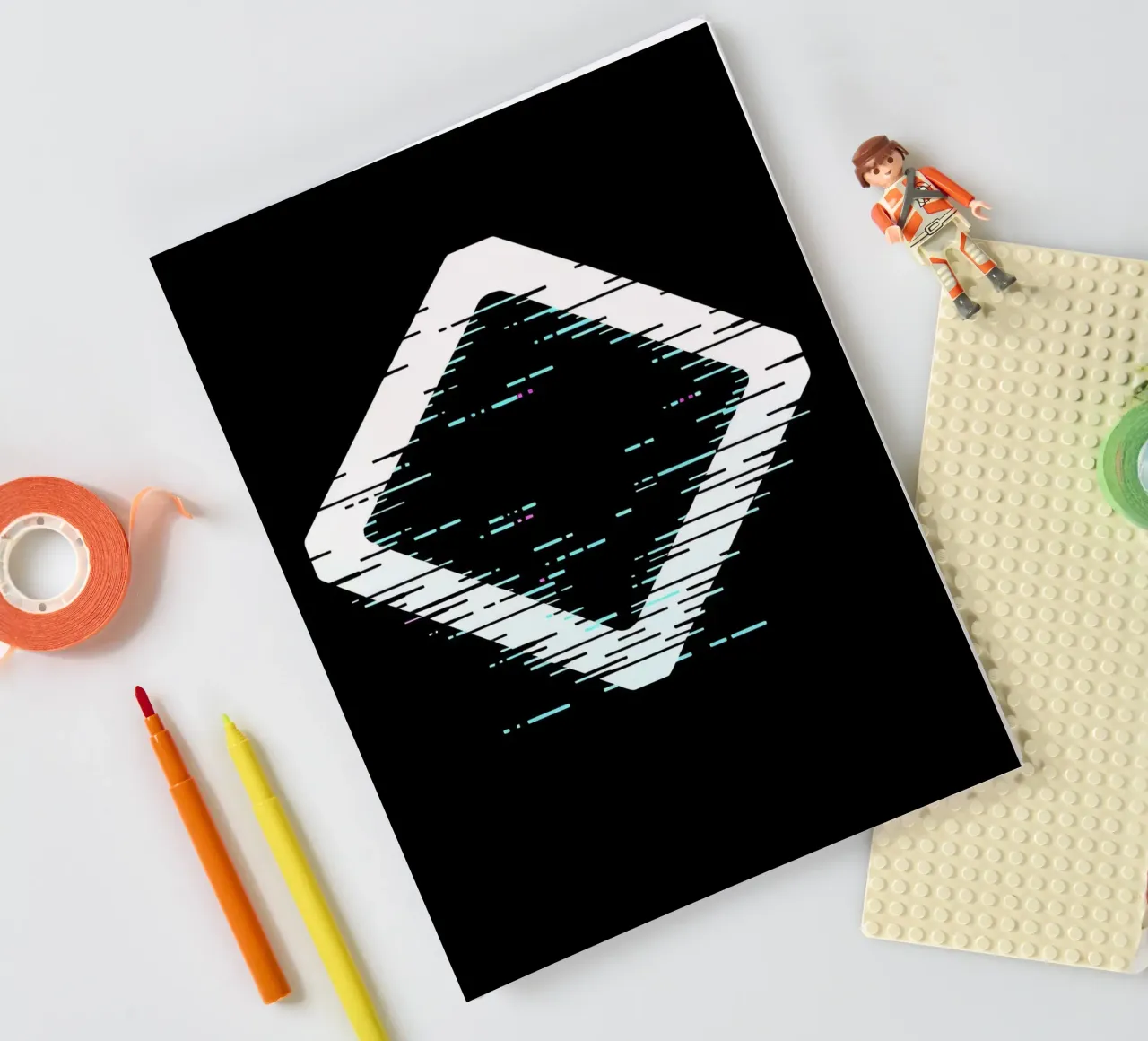 Abstract digital art displaying a glitched diamond shape notebook by DesignDoodle