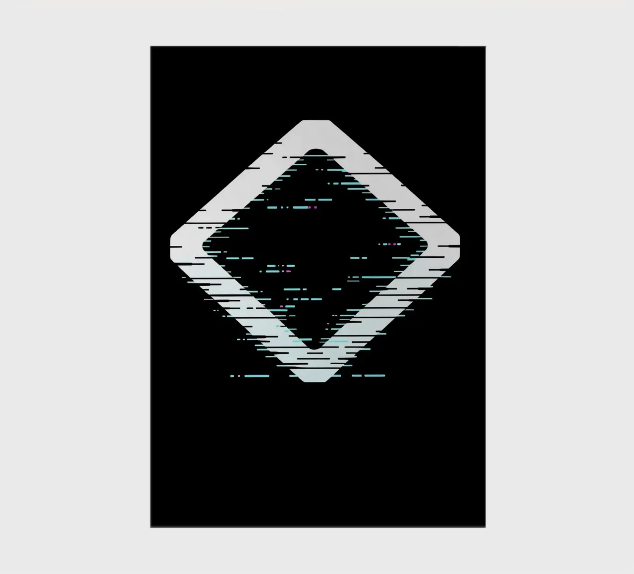 Abstract digital art displaying a glitched diamond shape notebook by DesignDoodle