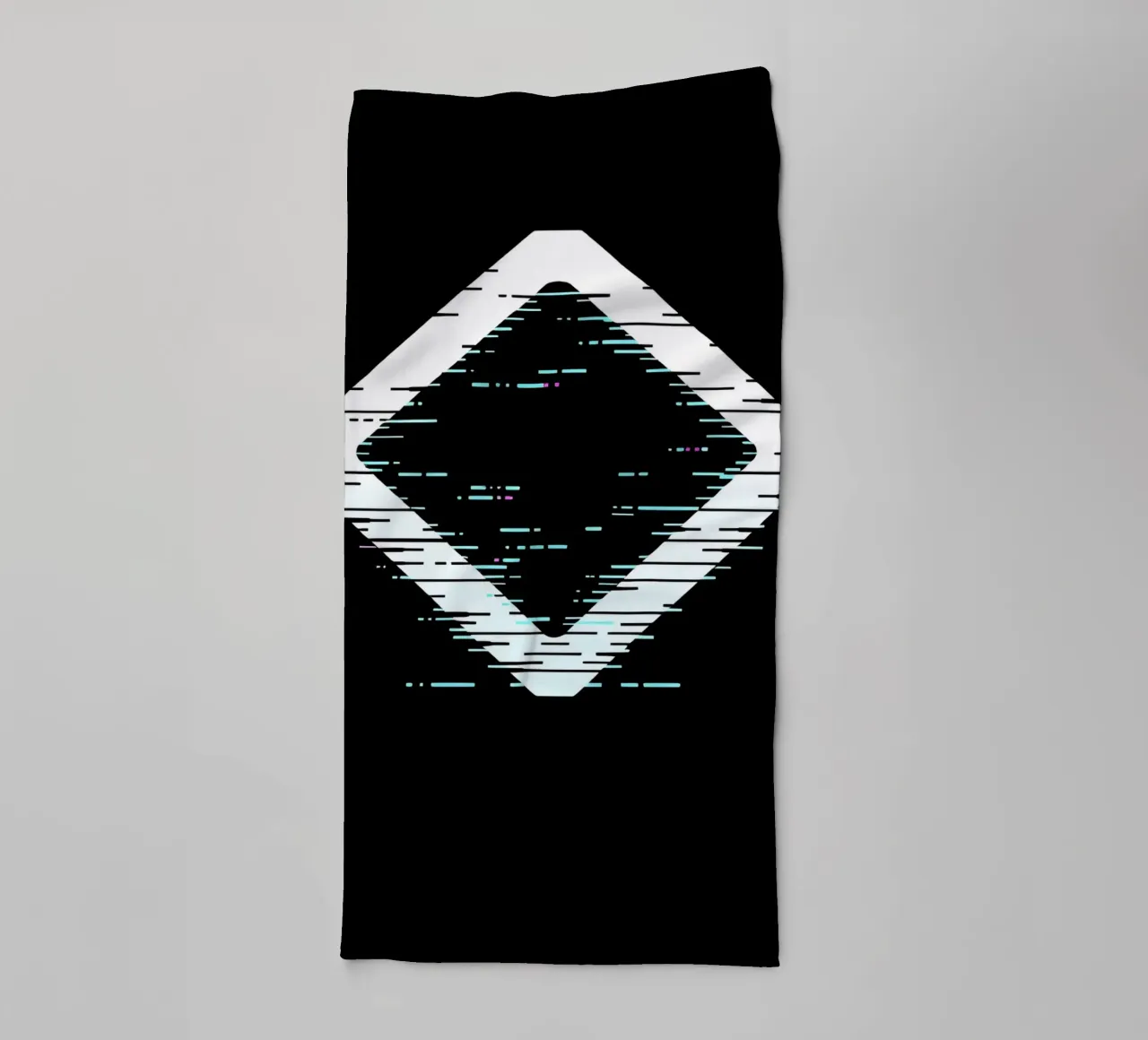 Abstract digital art displaying a glitched diamond shape towel by DesignDoodle