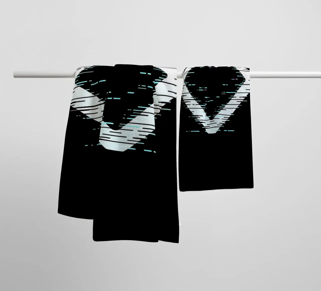 Abstract digital art displaying a glitched diamond shape towel by DesignDoodle