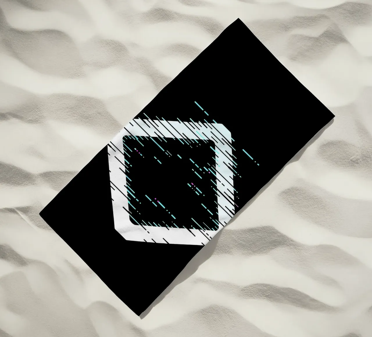 Abstract digital art displaying a glitched diamond shape beach towel by DesignDoodle