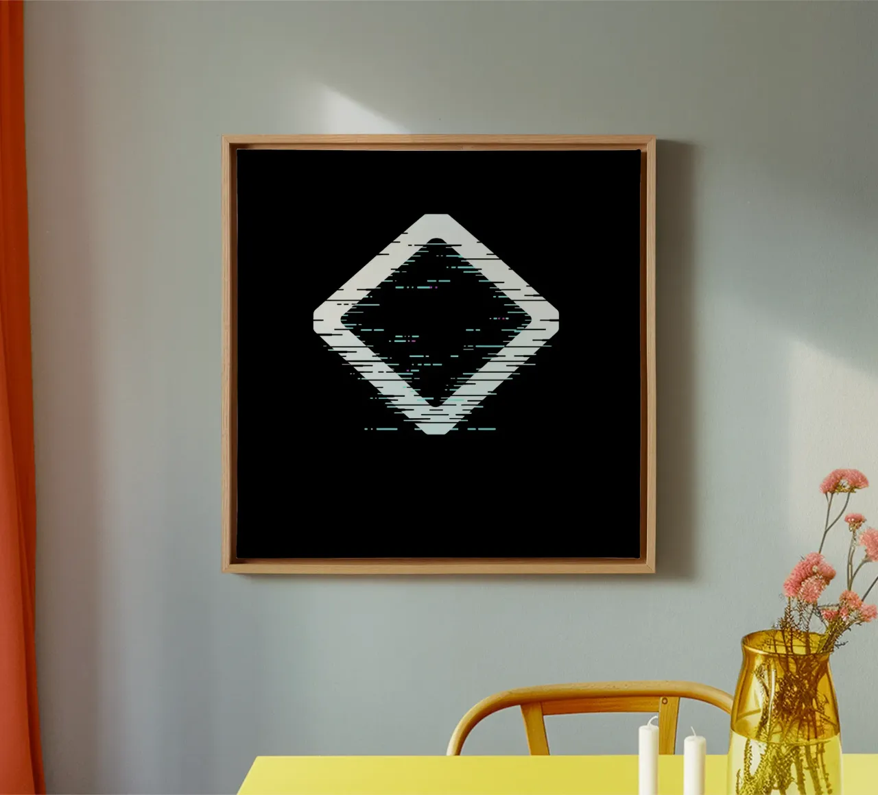 Abstract digital art displaying a glitched diamond shape canvas by DesignDoodle