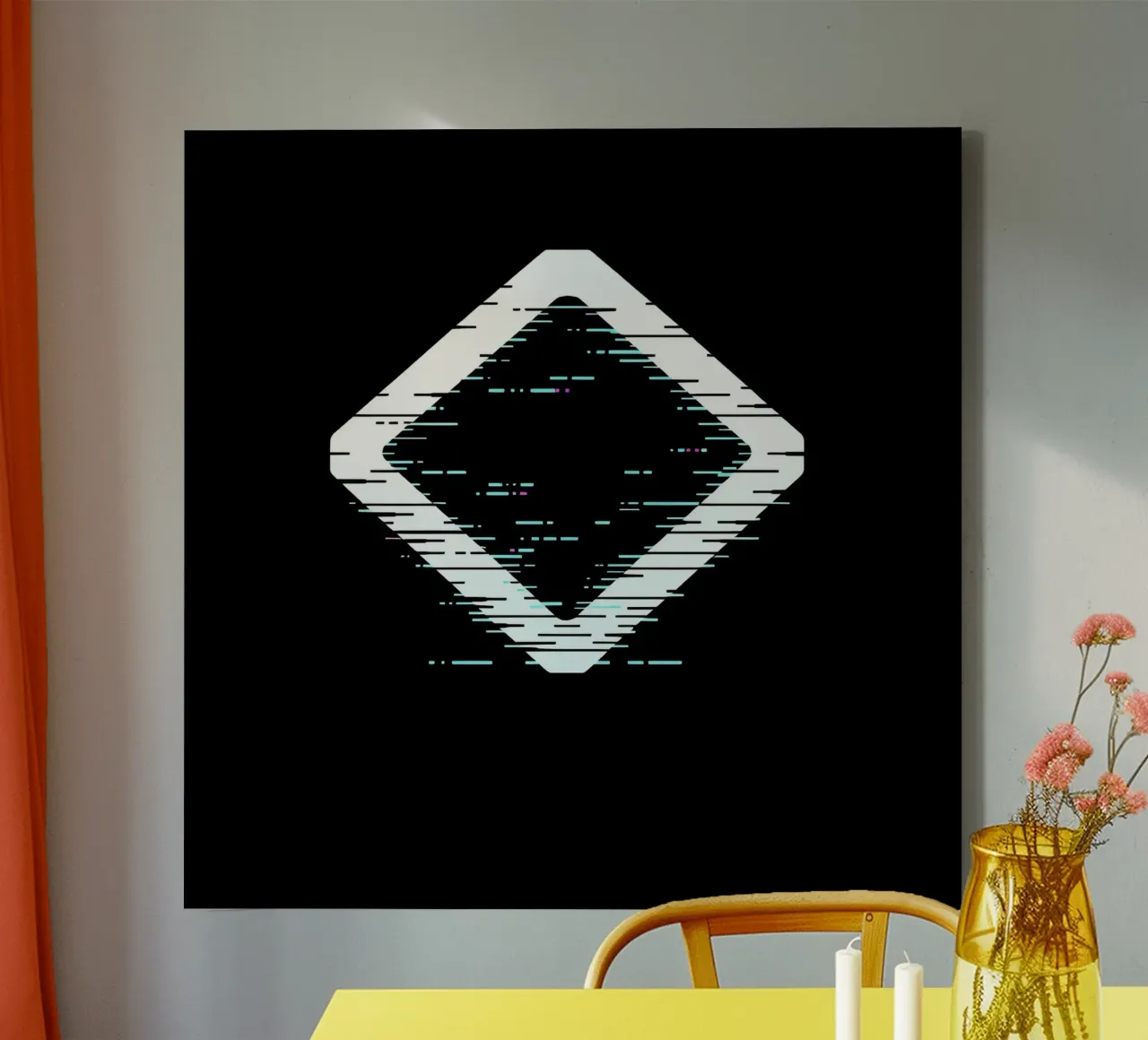 Abstract digital art displaying a glitched diamond shape canvas by DesignDoodle