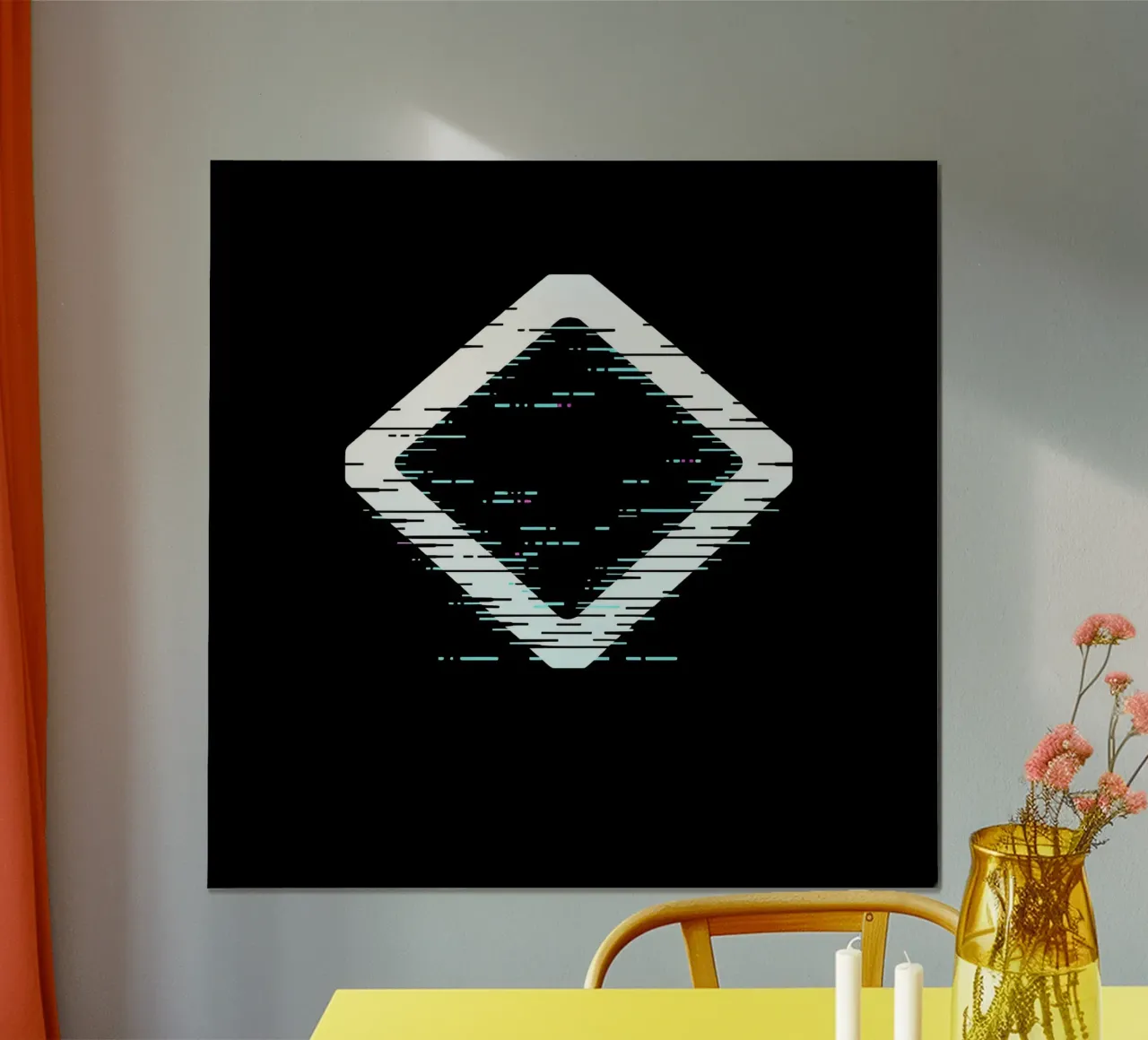 Abstract digital art displaying a glitched diamond shape hahnemühle by DesignDoodle