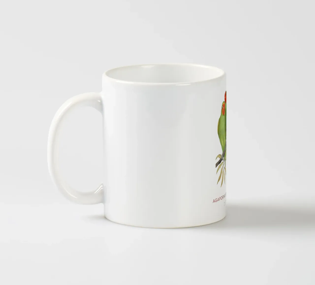 Rosenköpfiger Unzertrennlicher oder Agapornis roseicollis Keramik Tasse von Vintagrafica