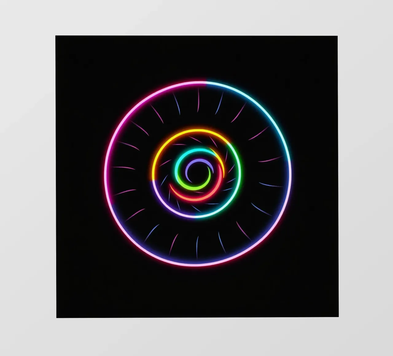 Disegno luminoso a spirale colorato con colori al neon pellicola backlit da DesignDoodle