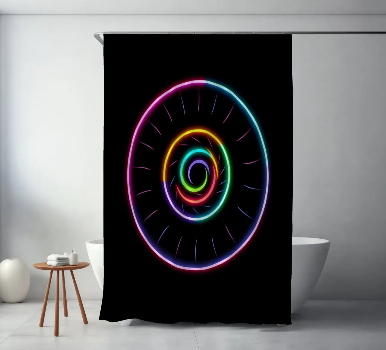 Colorful spiral light pattern with neon colors shower curtain by DesignDoodle