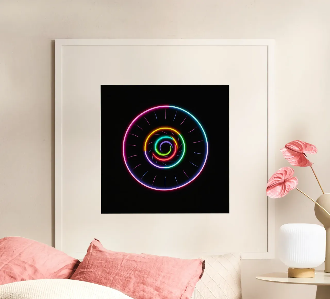 Disegno luminoso a spirale colorato con colori al neon carta hahnemühle da DesignDoodle