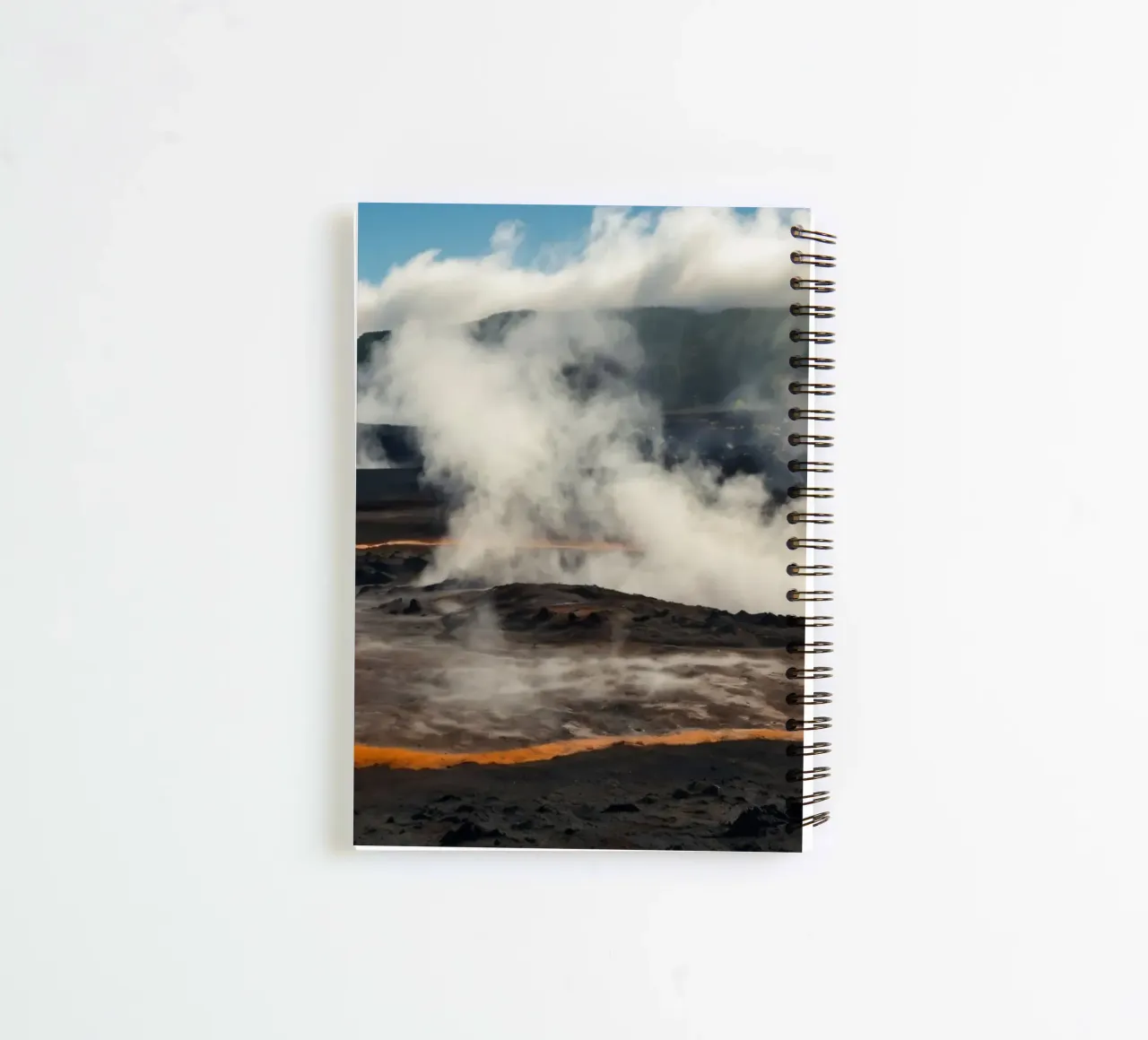 Active geothermal area with steam vents and colorful mineral spiral notebook by DesignDoodle