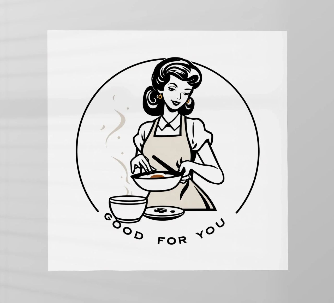 Una donna con un grembiule prepara un pasto sorridendo pellicola backlit da DesignDoodle