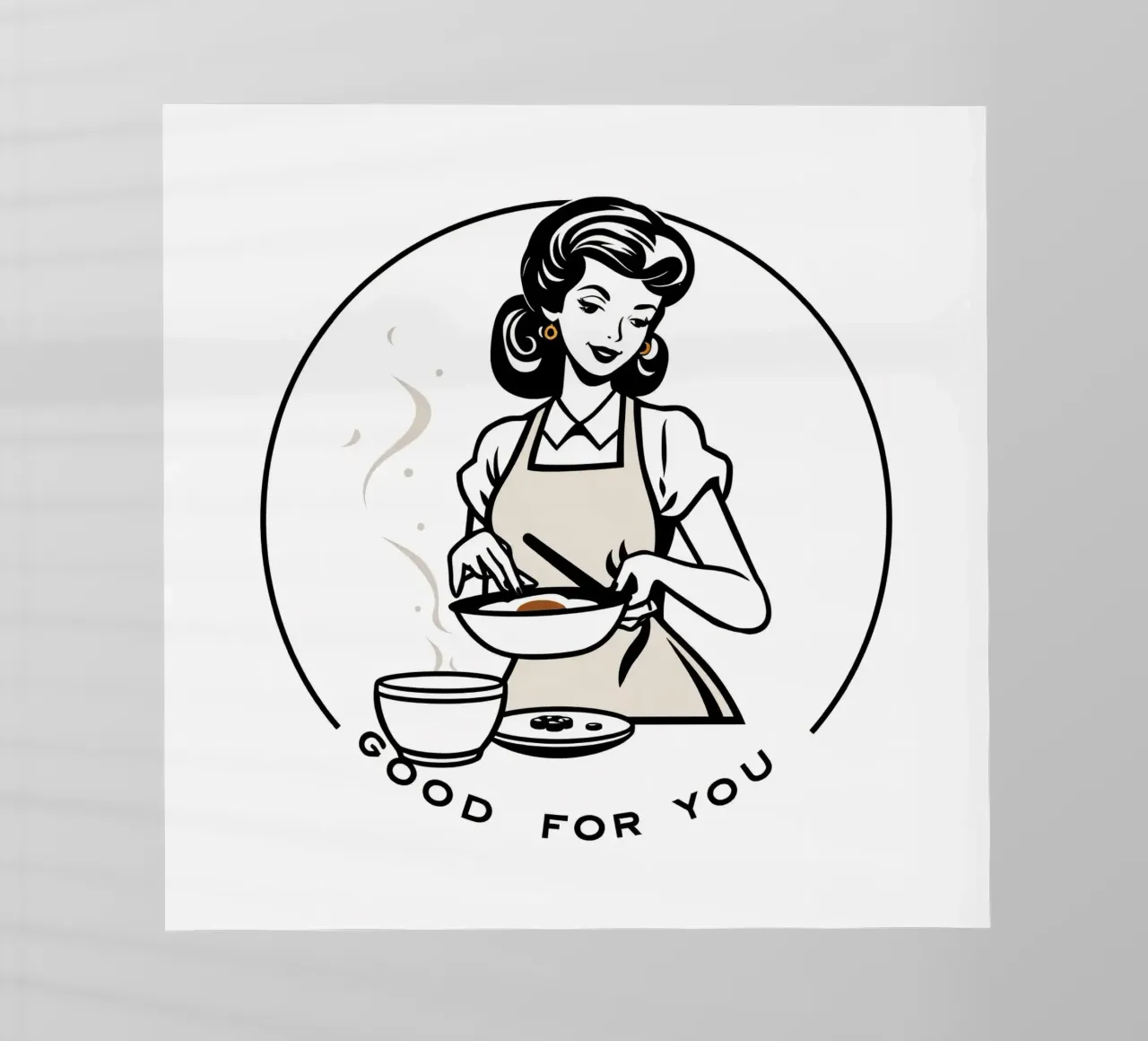 Una donna con un grembiule prepara un pasto sorridendo pellicola backlit da DesignDoodle