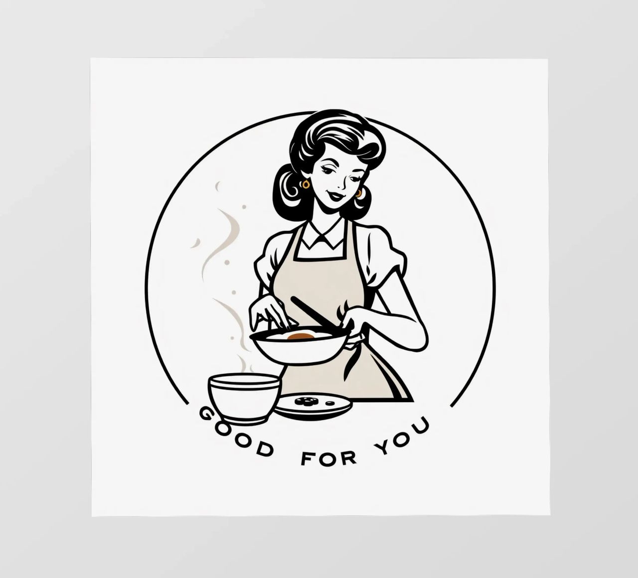 Una donna con un grembiule prepara un pasto sorridendo pellicola backlit da DesignDoodle