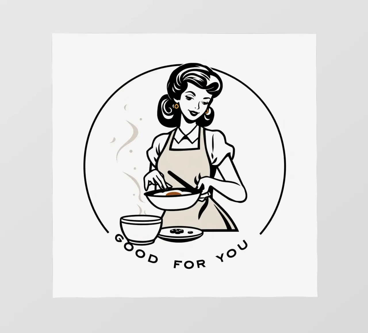 Una donna con un grembiule prepara un pasto sorridendo pellicola backlit da DesignDoodle