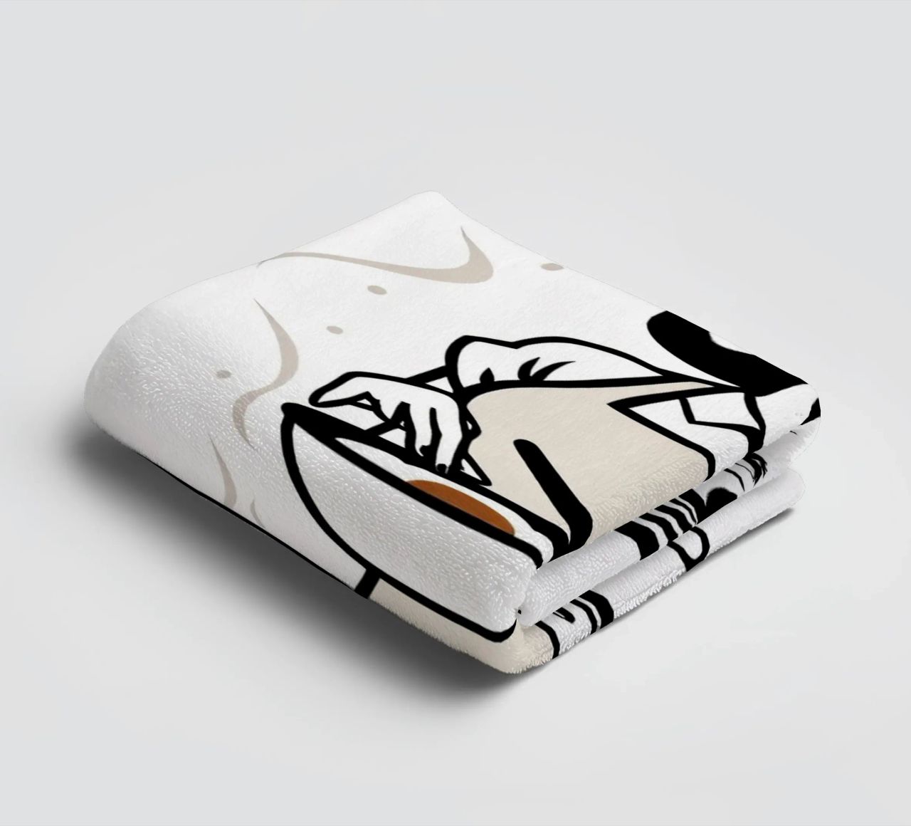 A woman in an apron prepares a meal while smiling towel by DesignDoodle