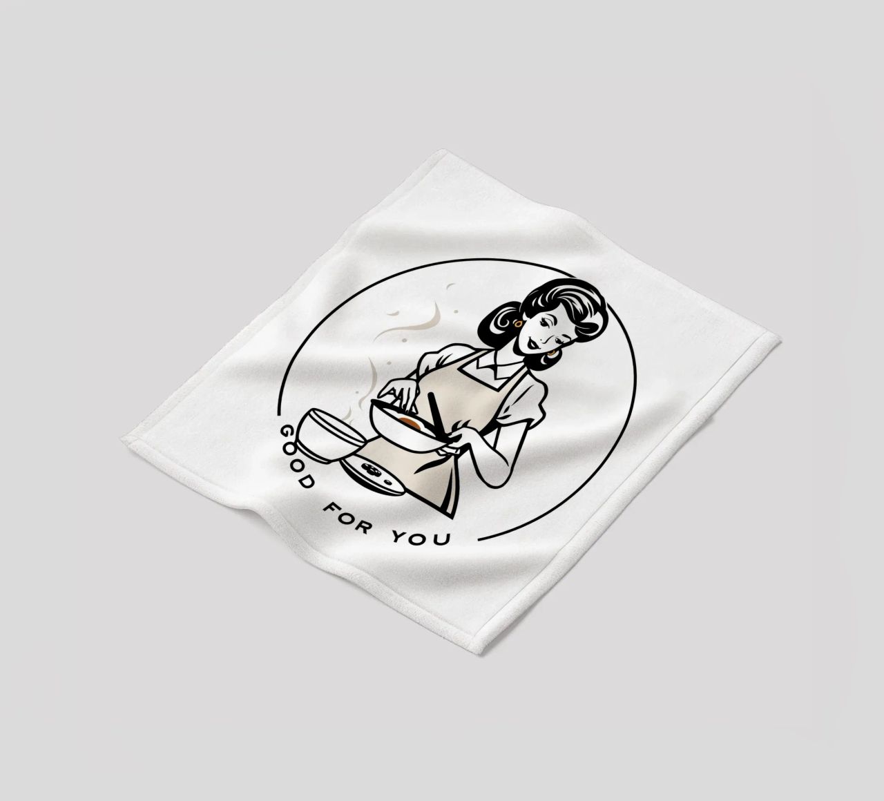 A woman in an apron prepares a meal while smiling fleece blanket by DesignDoodle