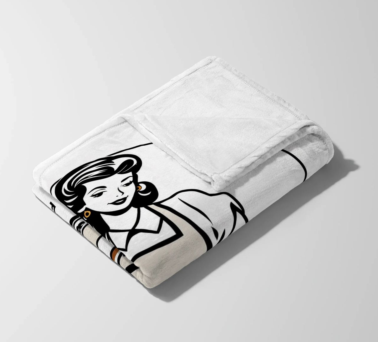 A woman in an apron prepares a meal while smiling fleece blanket by DesignDoodle