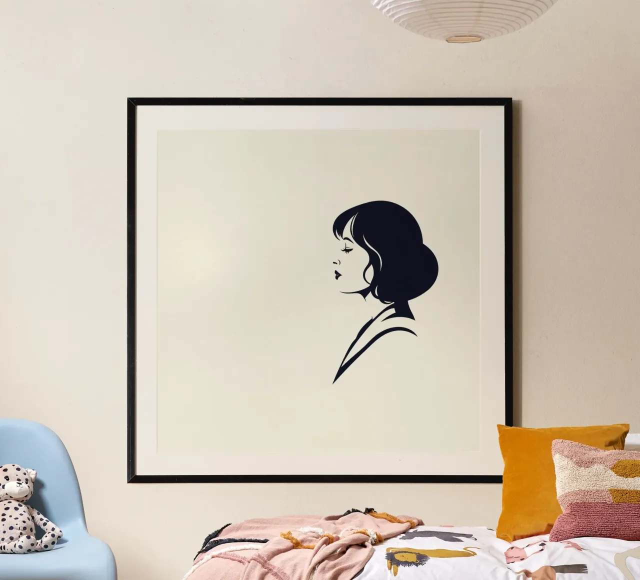 Profilo elegante di una donna con acconciatura vintage poster con telaio in alluminio da DesignDoodle