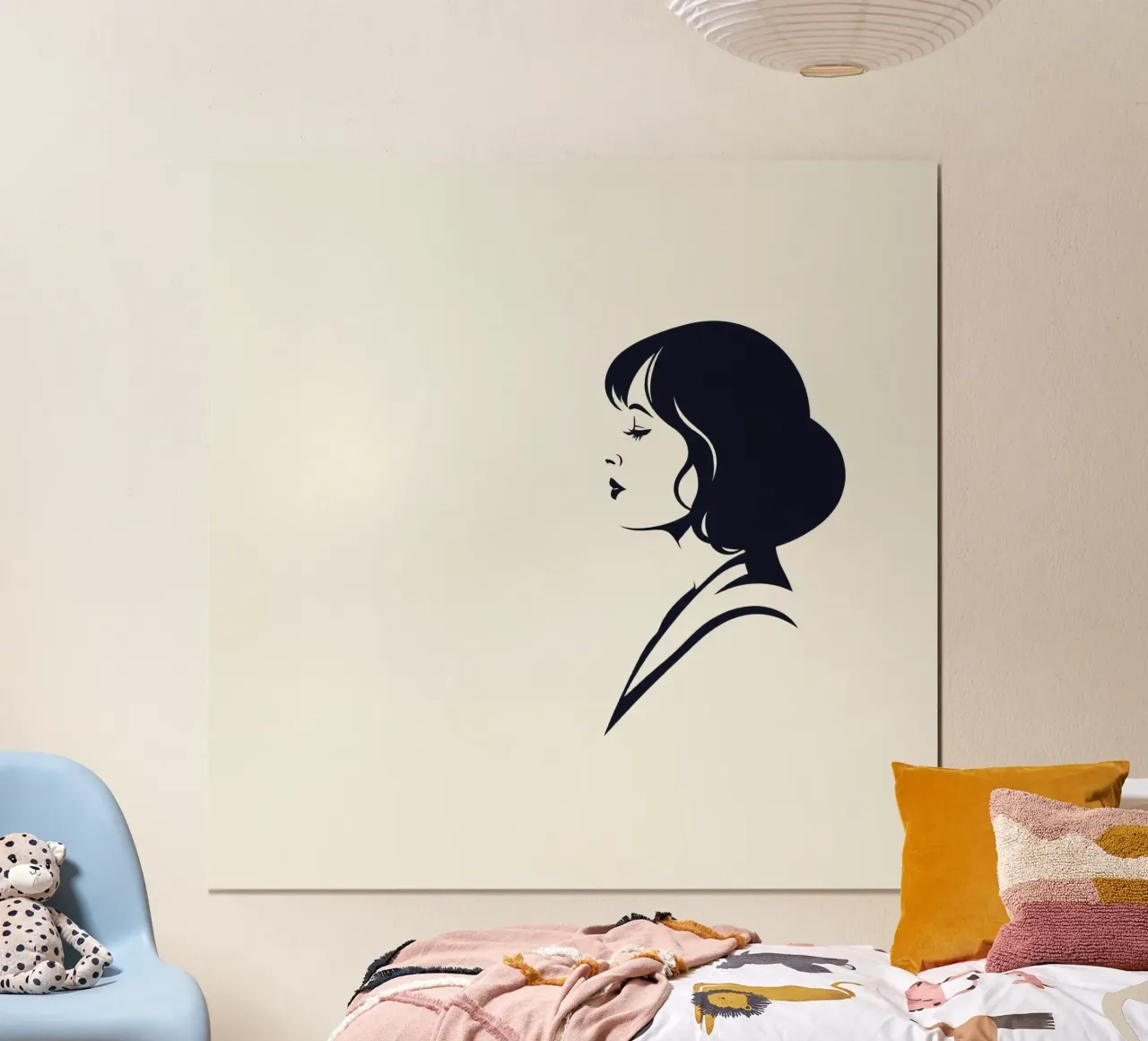 Profilo elegante di una donna con acconciatura vintage poster con telaio in alluminio da DesignDoodle